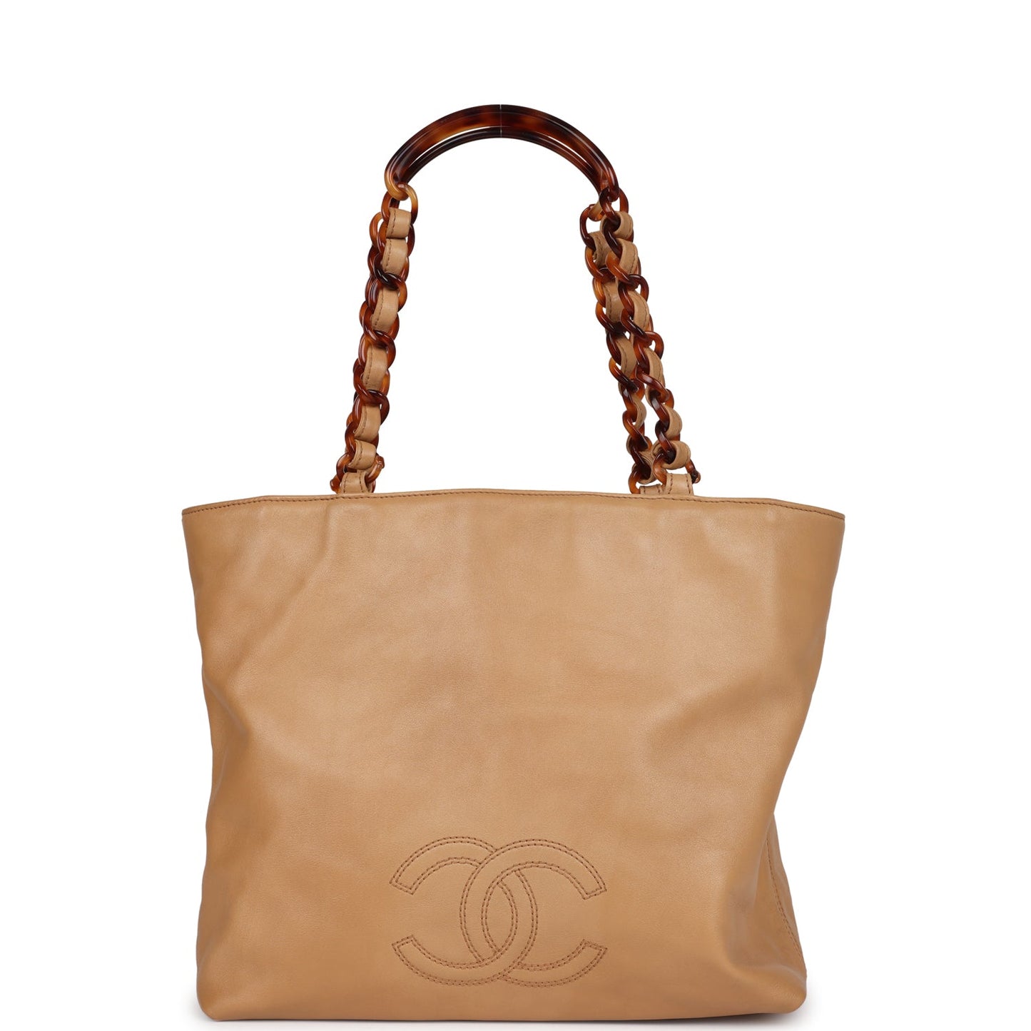 Chanel CC Shopping Tote Beige Lambskin Tortoiseshell Bakelite Hardware