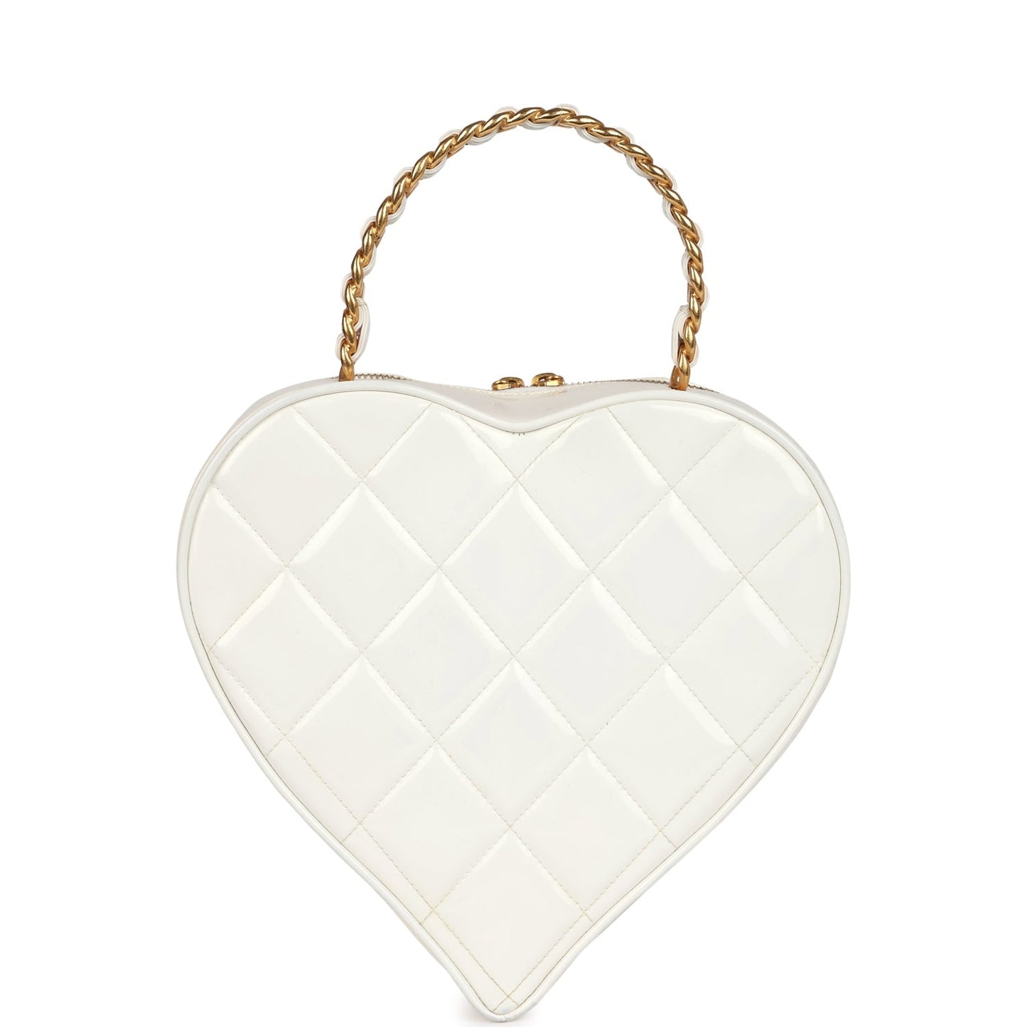 Chanel Heart Vanity Bag White and Black Patent Antique Gold Hardware