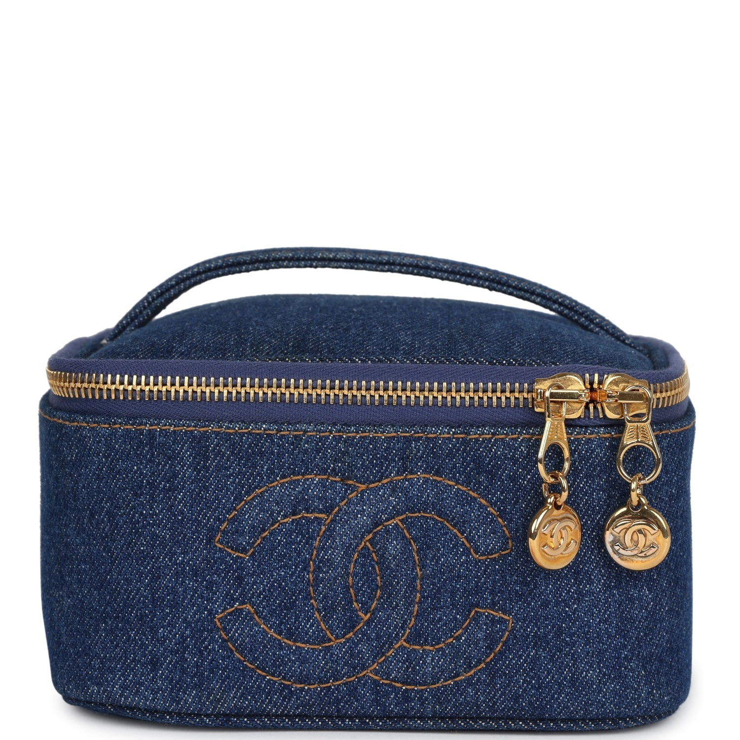 Chanel Square Vanity Case Dark Blue Gold Hardware Handbag