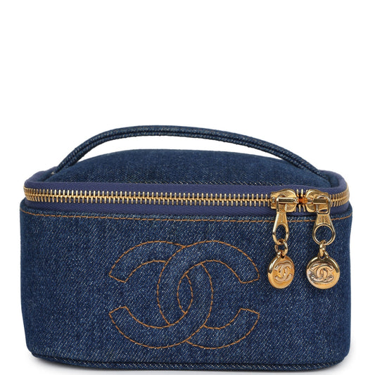 Chanel Square Vanity Case Dark Blue Gold Hardware Handbag