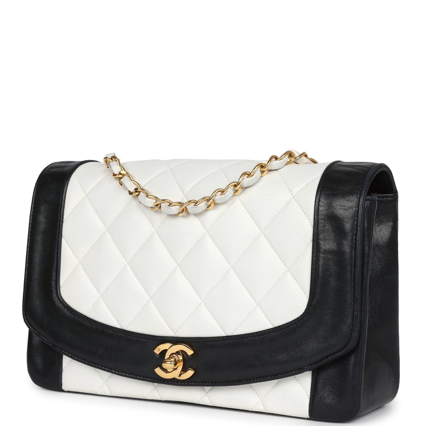 Chanel Medium Diana Flap Bag White and Black Lambskin Gold Hardware