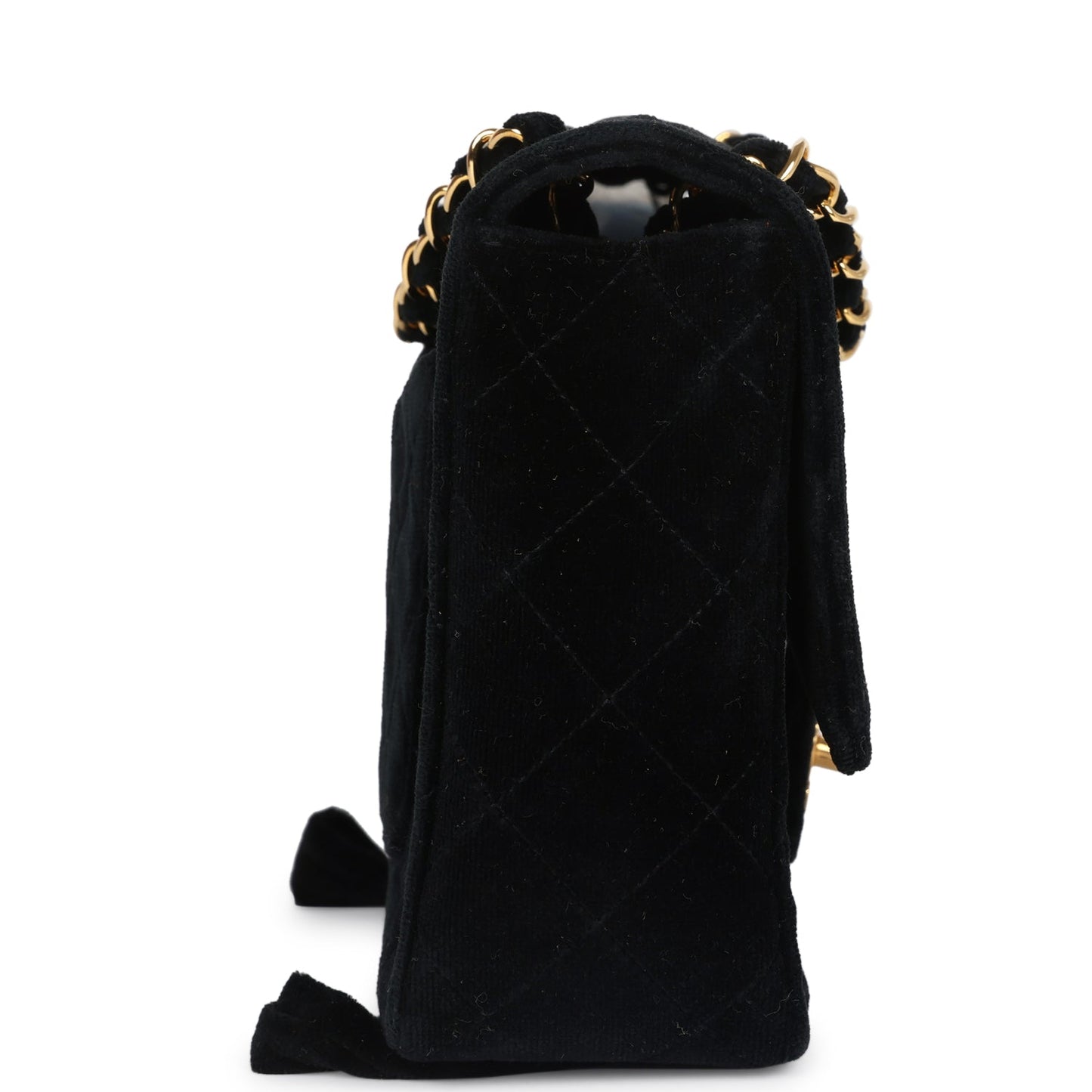 Chanel Medium Single Flap Bag with Magazine Holder Black Velvet Gold Hardware
