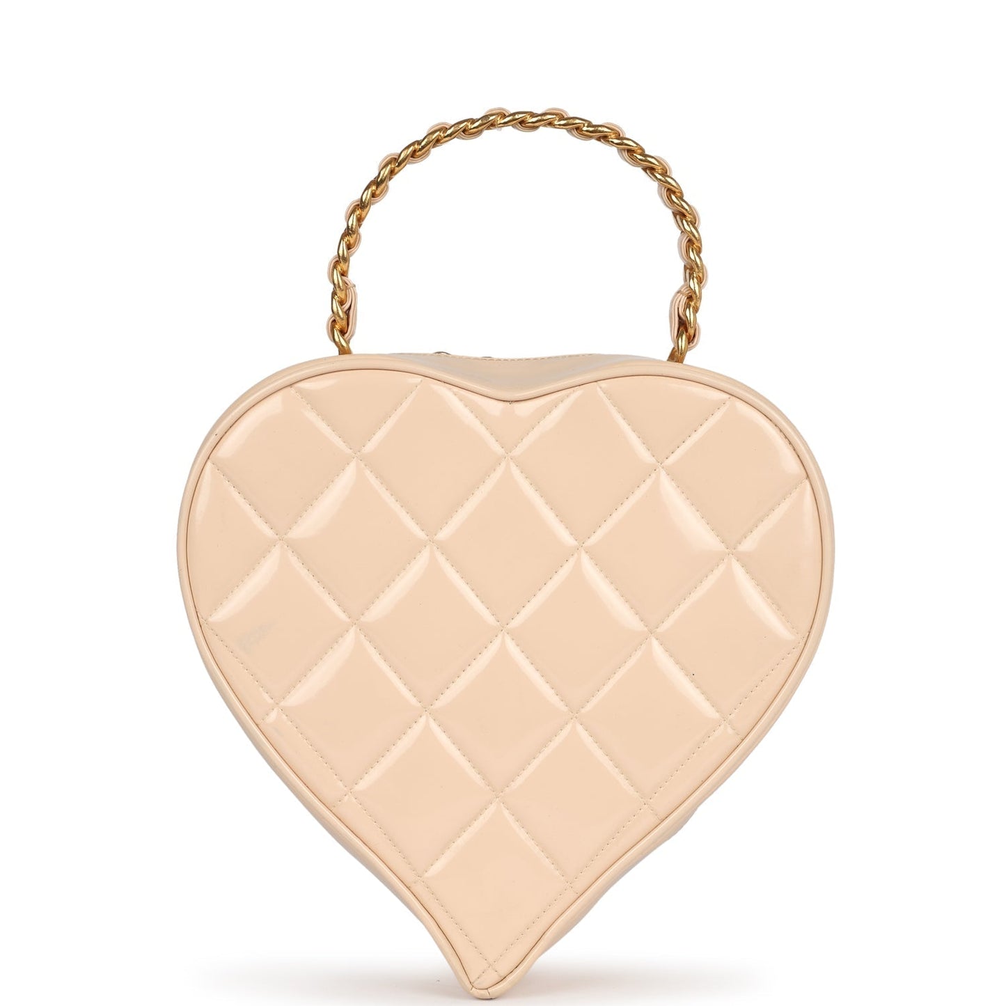 Chanel Heart Vanity Bag Beige and Black Patent Antique Gold Hardware