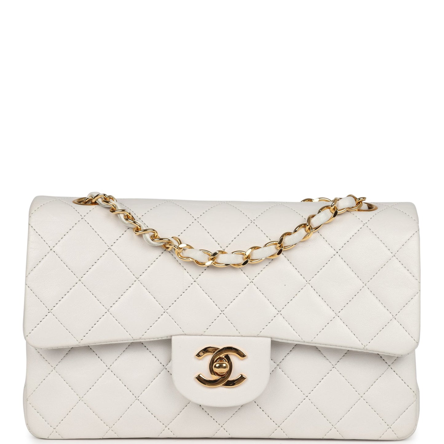 Chanel Small Classic Double Flap Bag White Lambskin Gold Hardware