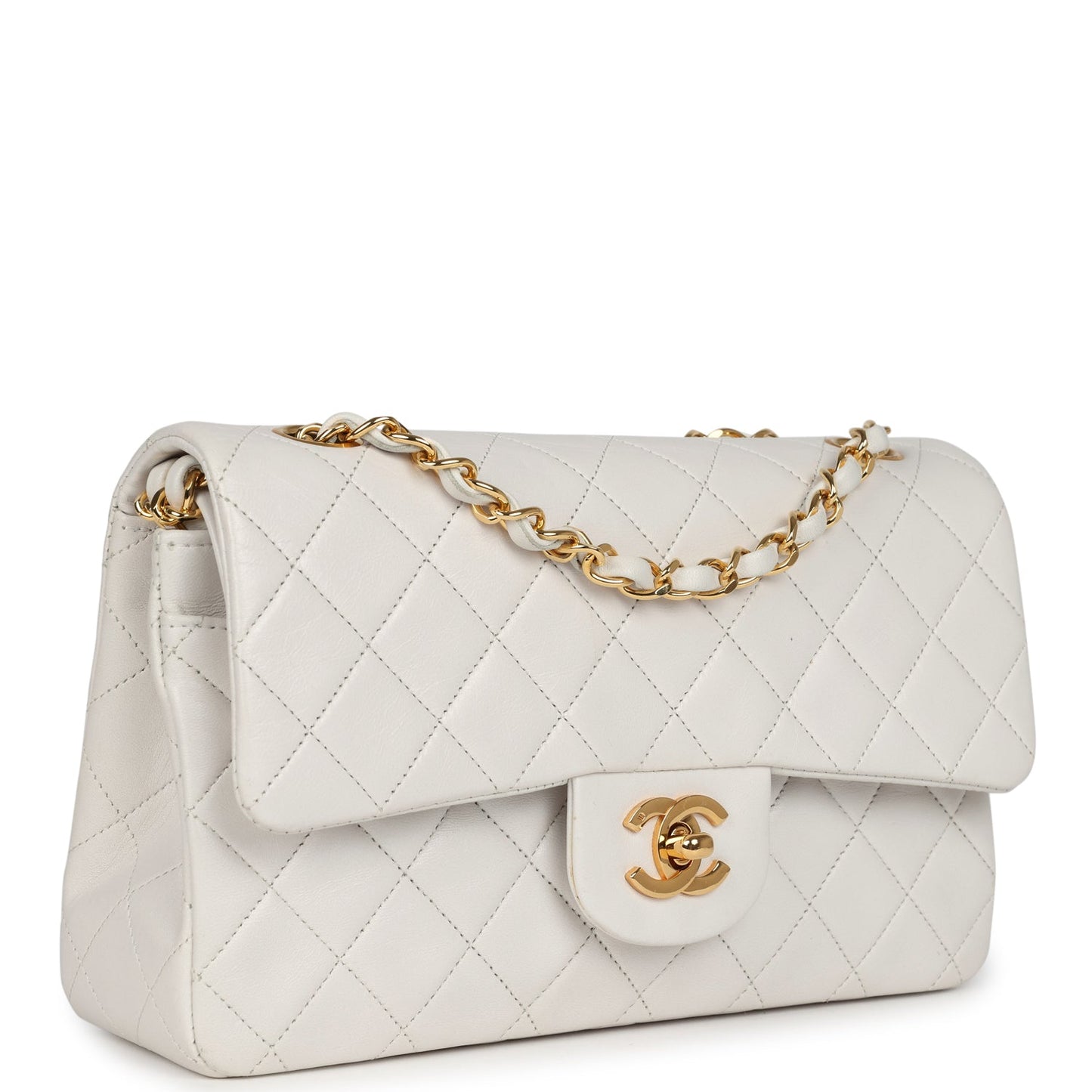 Chanel Small Classic Double Flap Bag White Lambskin Gold Hardware