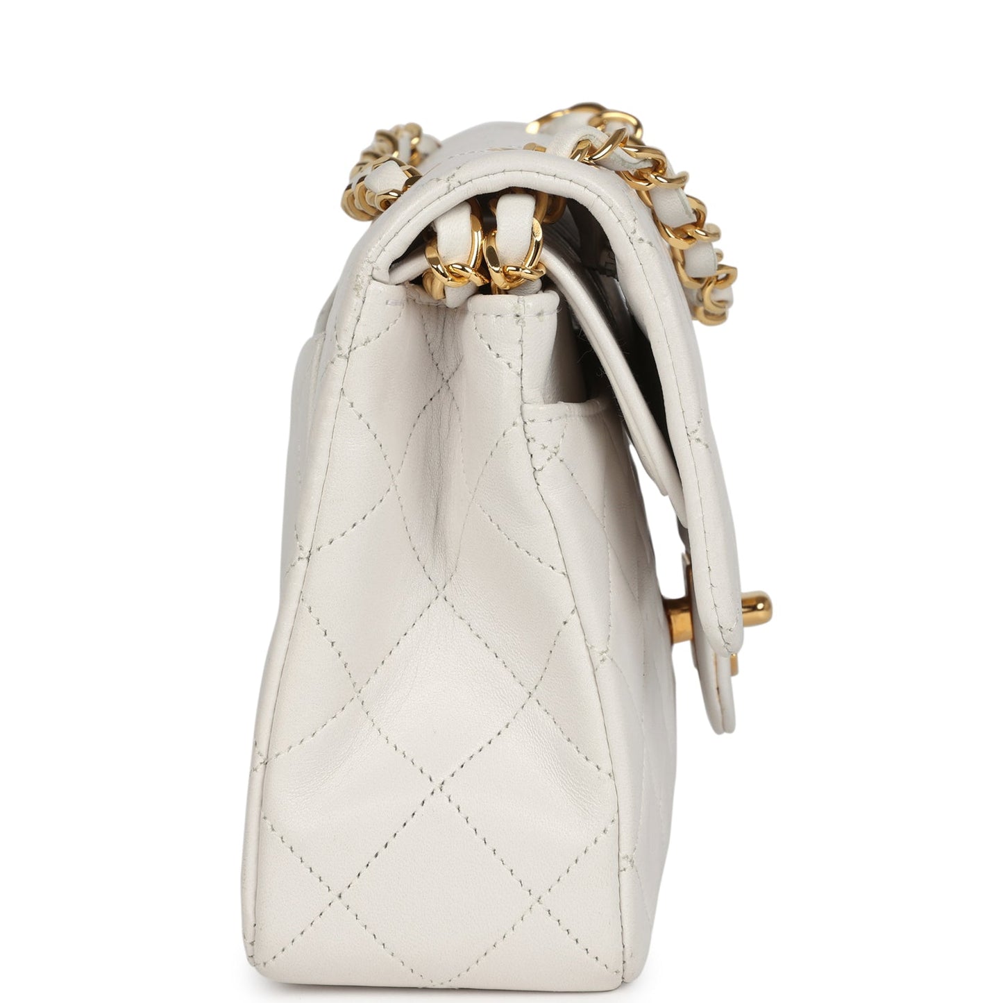 Chanel Small Classic Double Flap Bag White Lambskin Gold Hardware