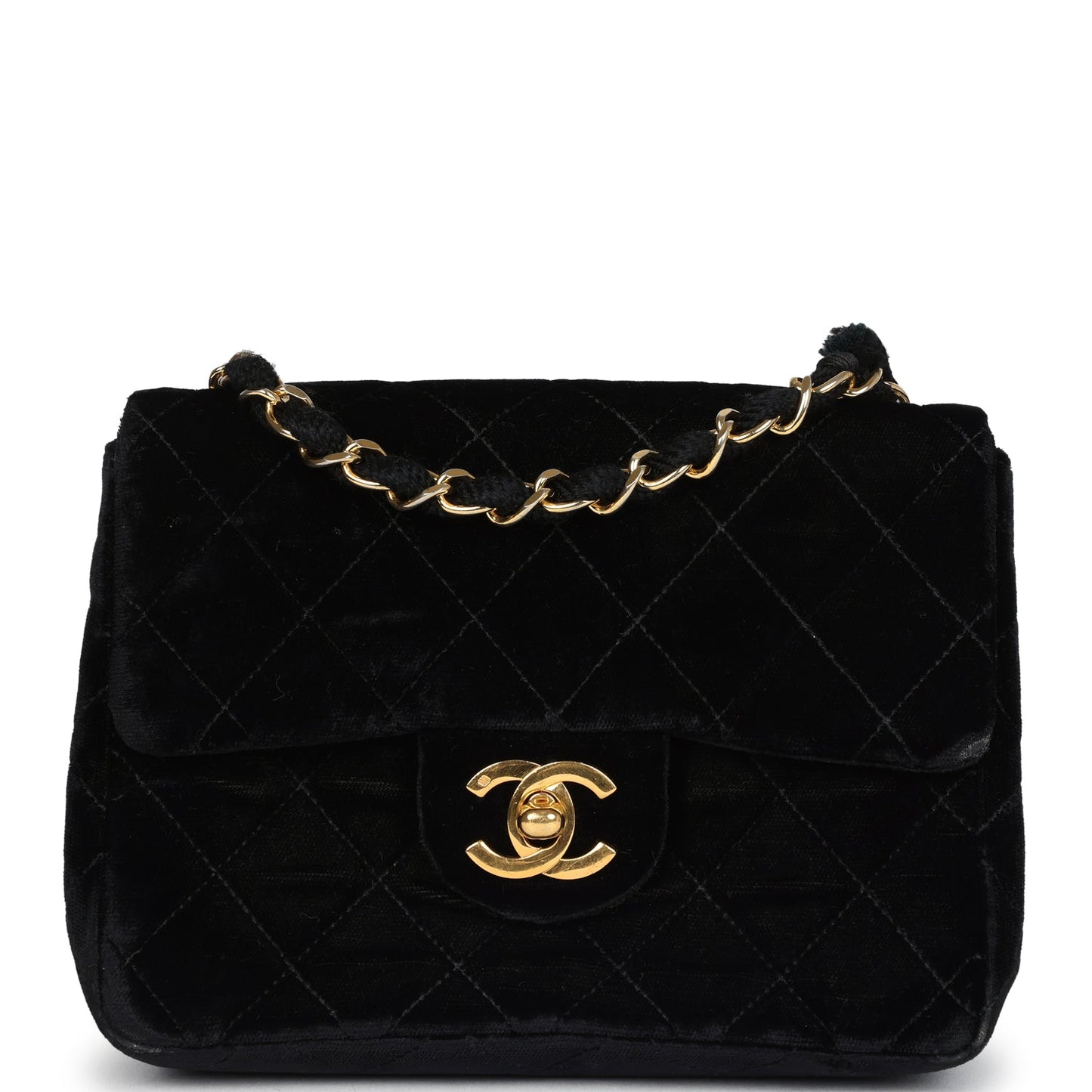 Chanel Mini Square Flap Bag Black Velvet Gold Hardware