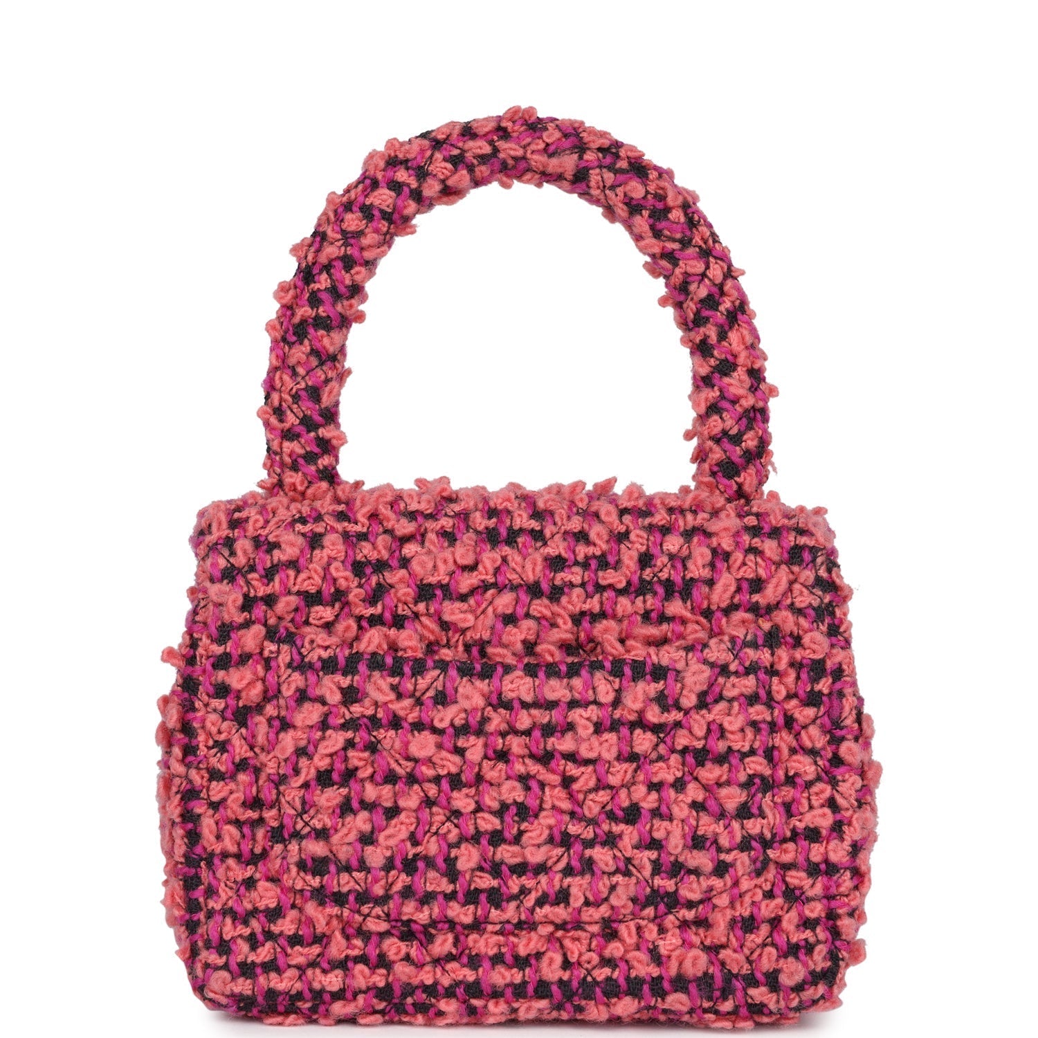 Chanel Micro Kelly Child Flap Bag Pink and Black Tweed Boucle Gold Hardware