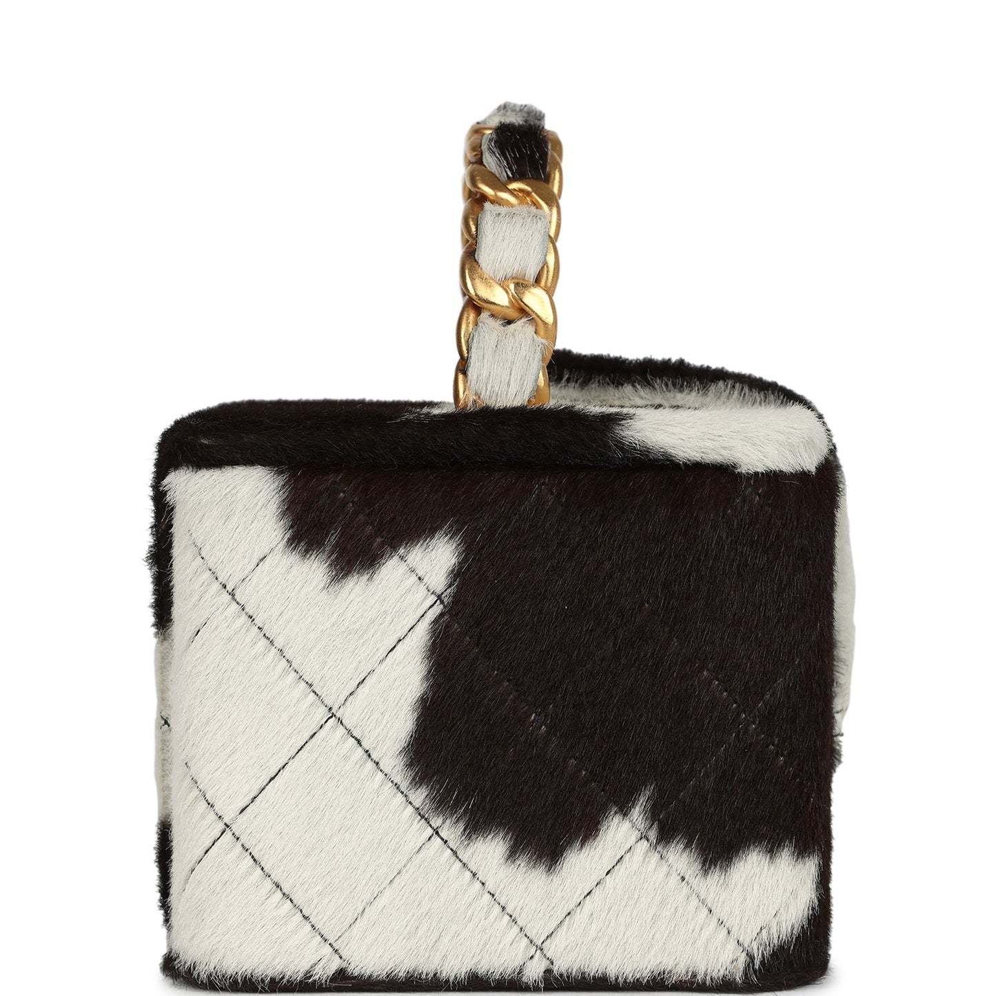 Chanel Square Vanity Box Brown and White Cow Print Pony Hair Antique Gold Hardware