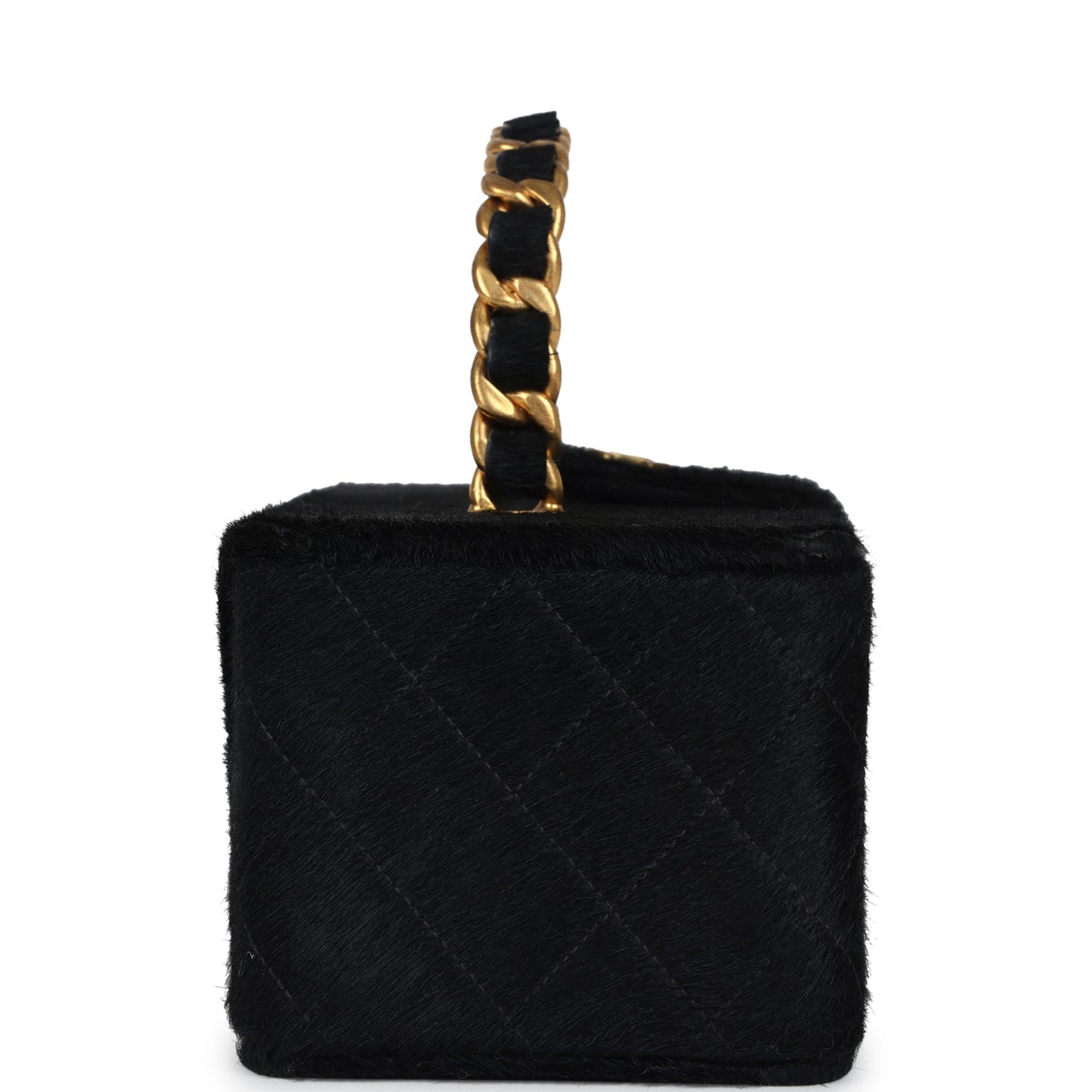 Chanel Rectangular Vanity Box Black Pony Hair Antique Gold Hardware