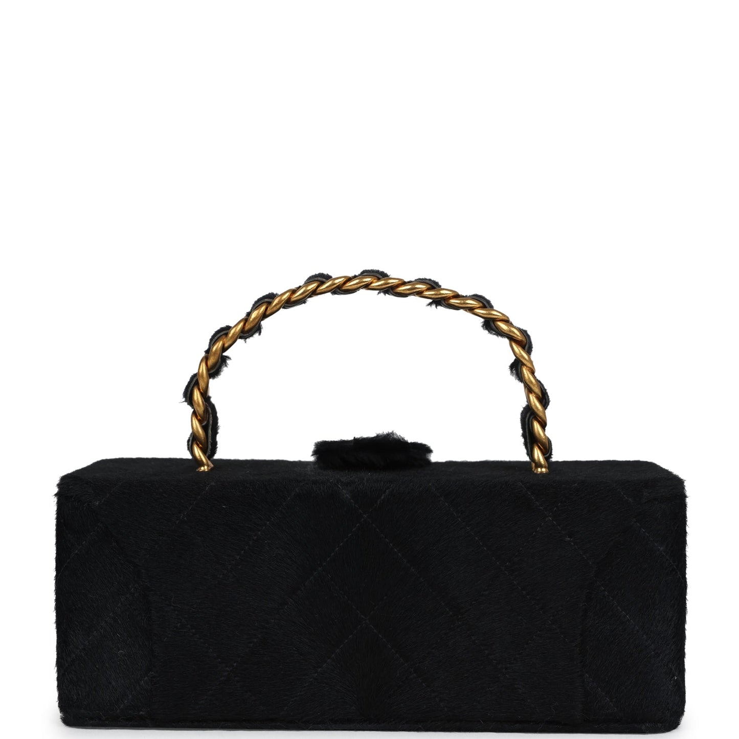 Chanel Rectangular Vanity Box Black Pony Hair Antique Gold Hardware