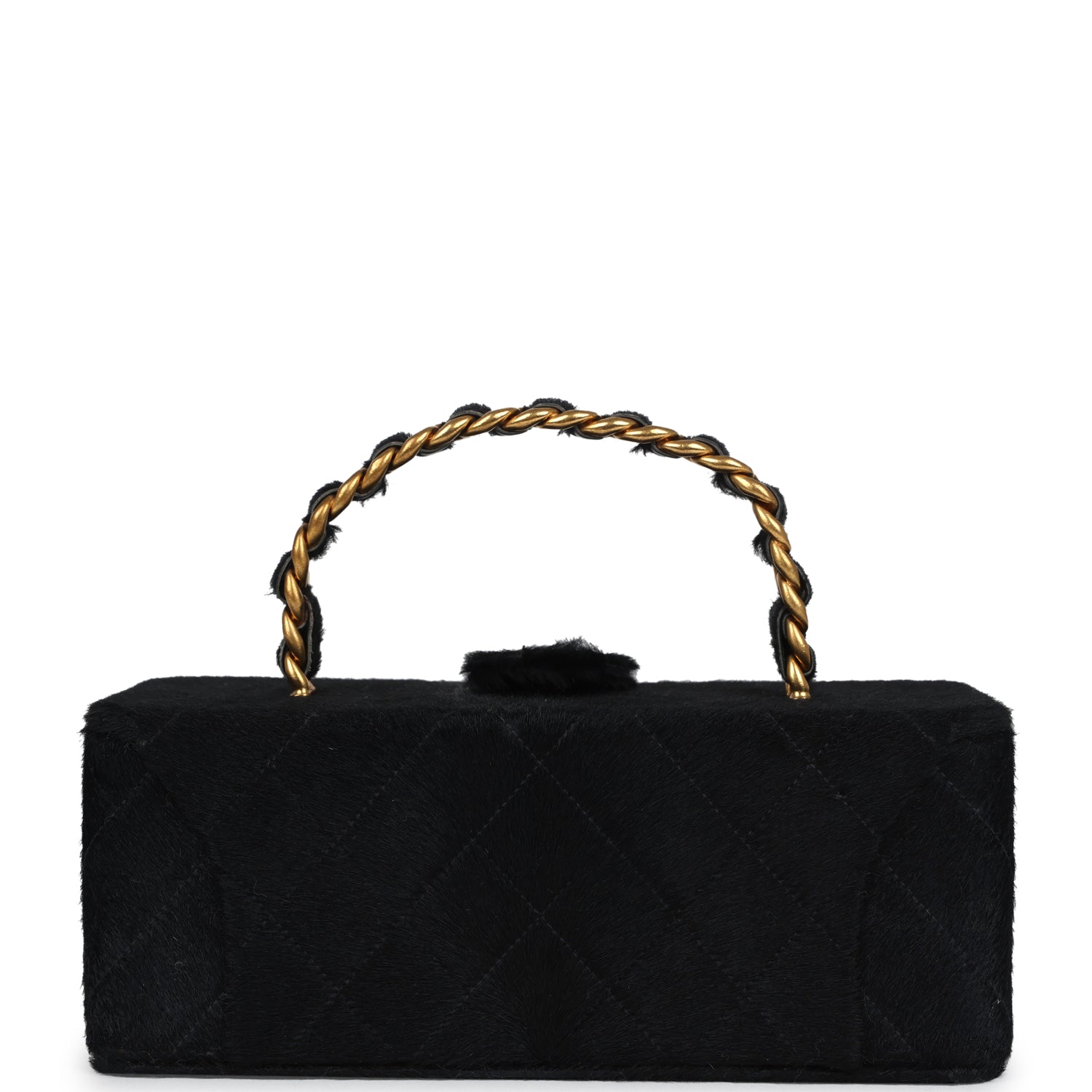 Chanel Rectangular Vanity Box Black Pony Hair Antique Gold Hardware