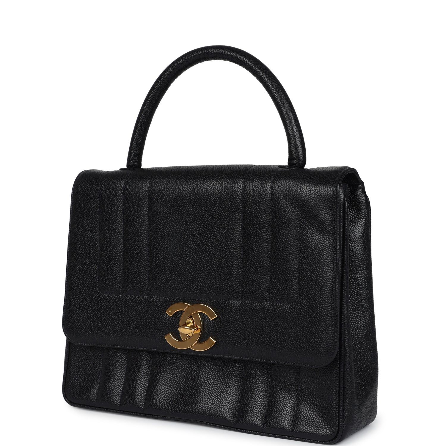 Chanel Vertical Stripe Kelly Flap Bag Black Caviar Gold Hardware
