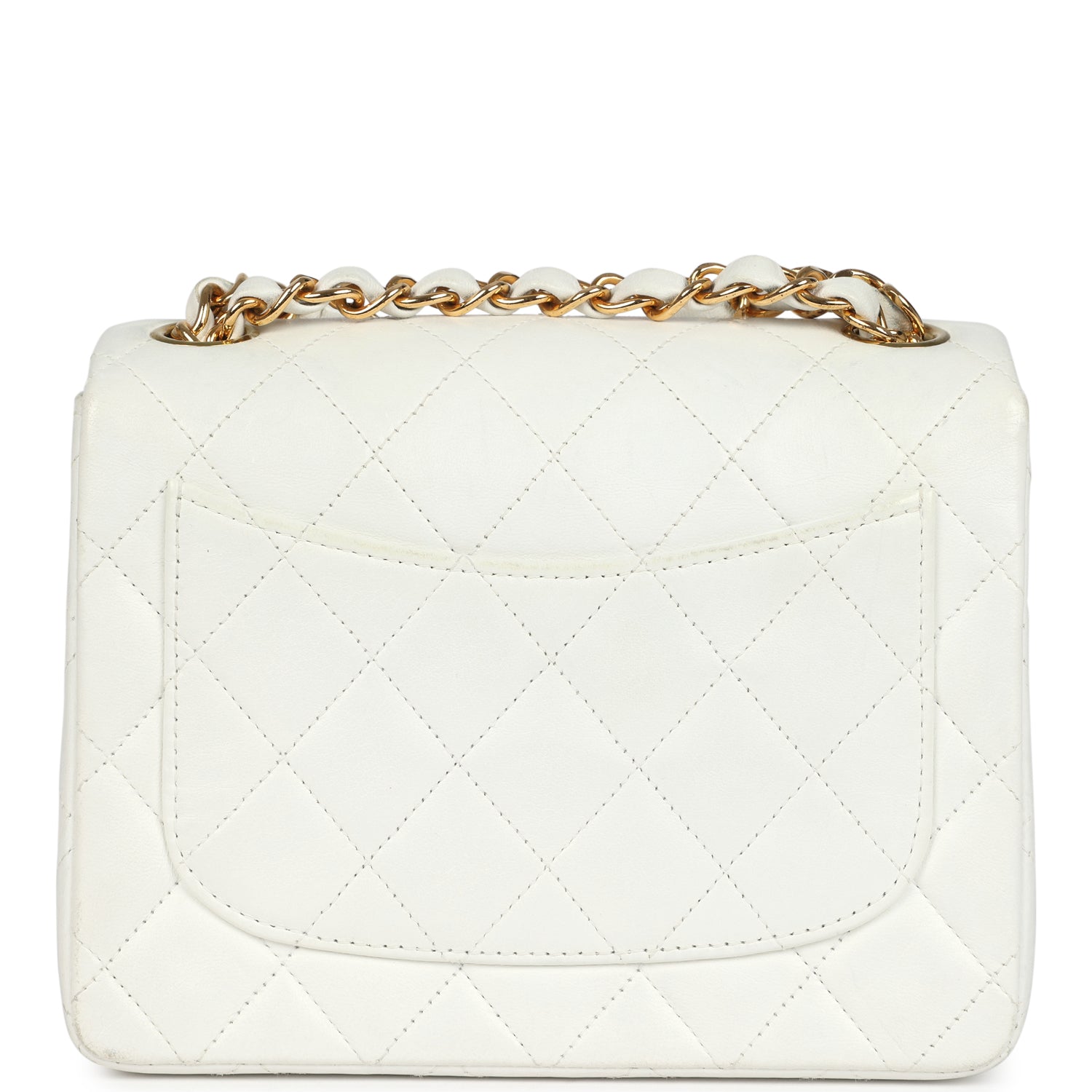 Chanel Mini Square Flap Bag White Lambskin Gold Hardware