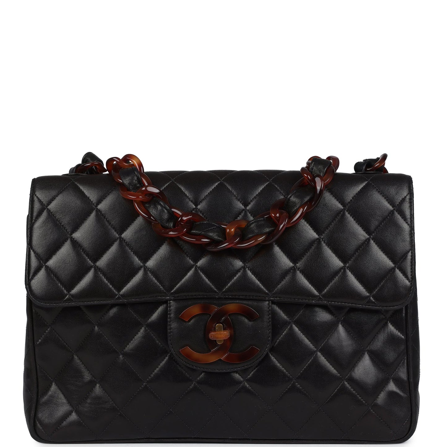Chanel Jumbo Single Flap Bag Black Lambskin Tortoiseshell Bakelite Hardware