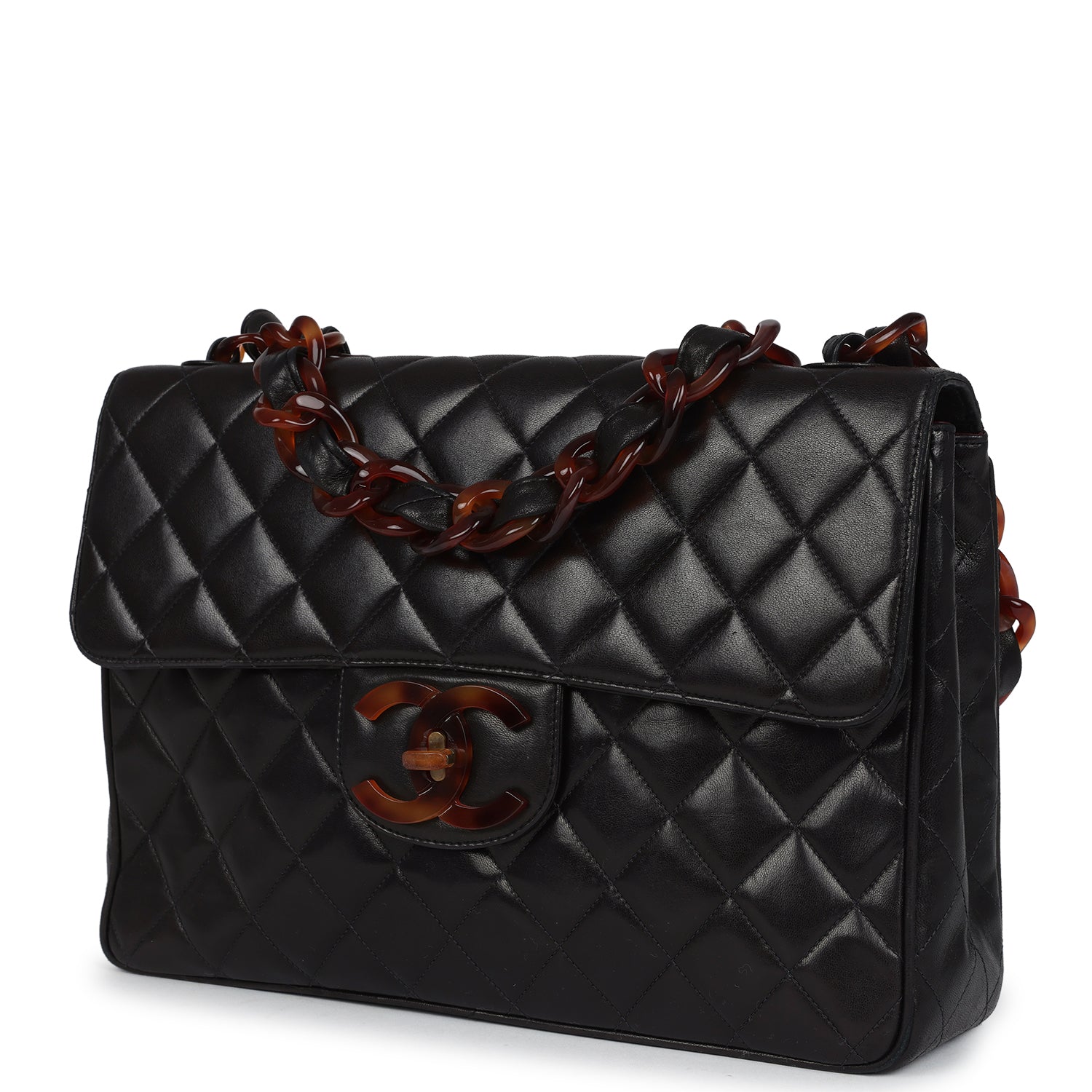 Chanel Jumbo Single Flap Bag Black Lambskin Tortoiseshell Bakelite Hardware