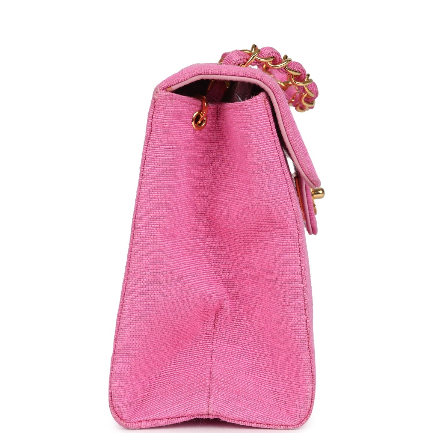 Chanel Vertical Mademoiselle Shoulder Bag Pink Linen Gold Hardware