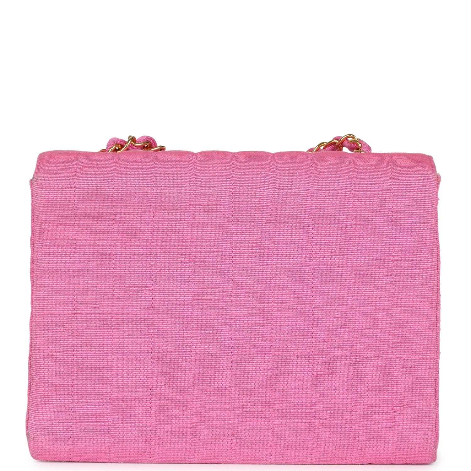 Chanel Vertical Mademoiselle Shoulder Bag Pink Linen Gold Hardware