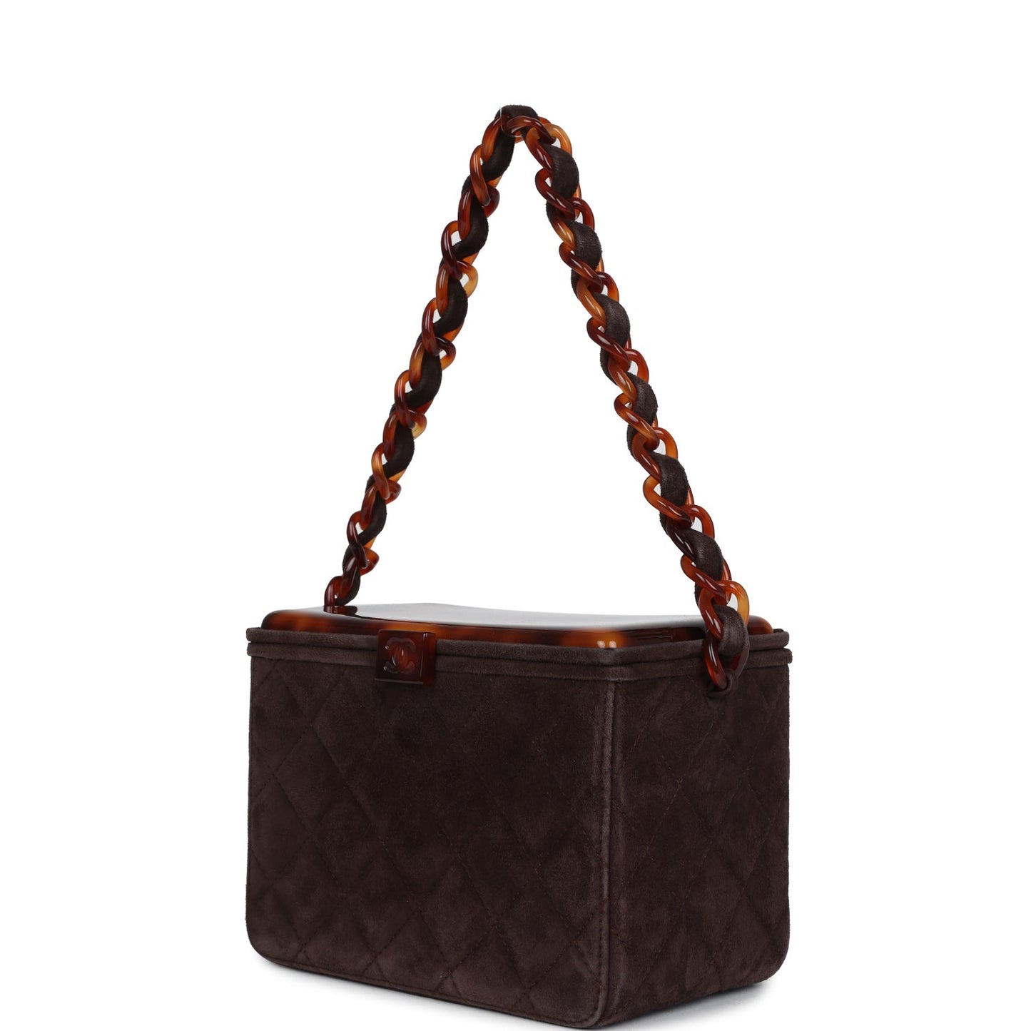 Chanel Vanity Box Bag Brown Suede and Tortoiseshell Bakelite Hardware