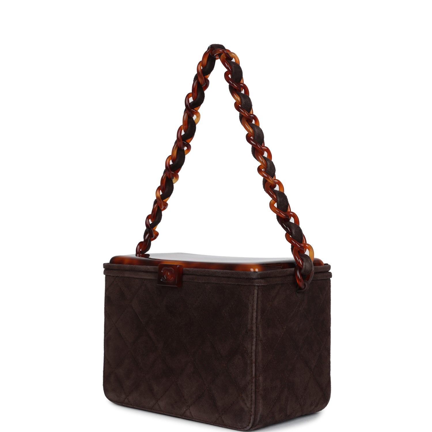 Chanel Vanity Box Bag Brown Suede and Tortoiseshell Bakelite Hardware