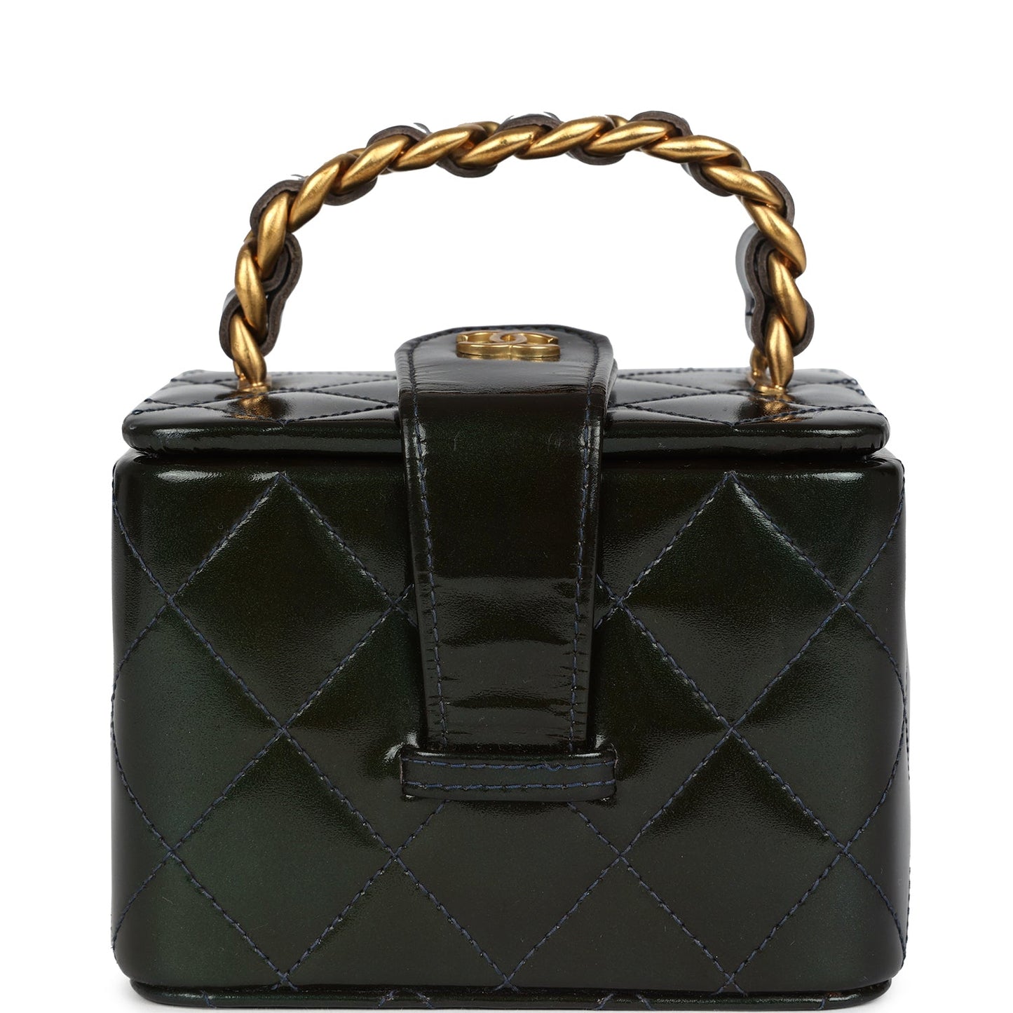 Chanel Mini Square Vanity Green Patent Antique Gold Hardware