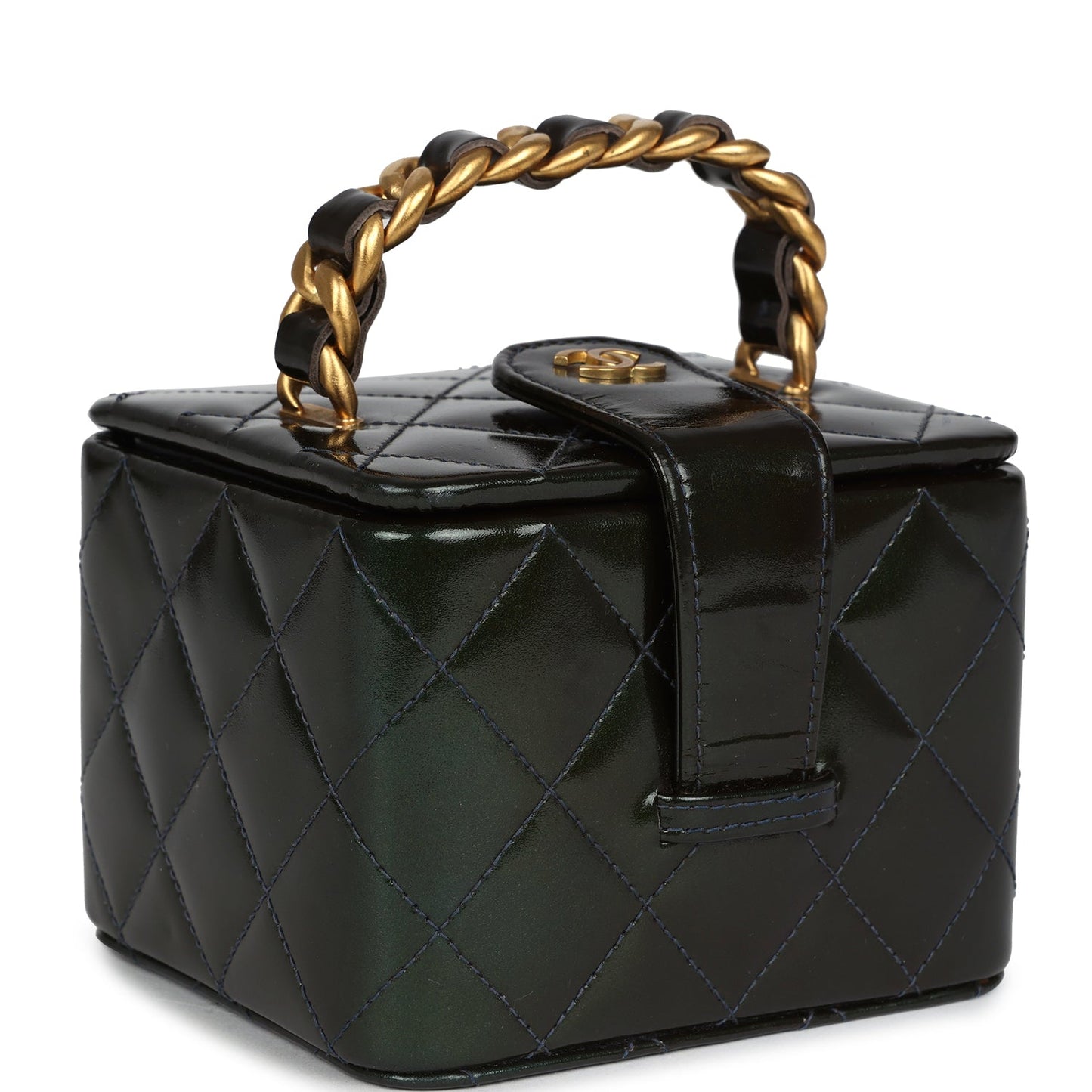 Chanel Mini Square Vanity Green Patent Antique Gold Hardware