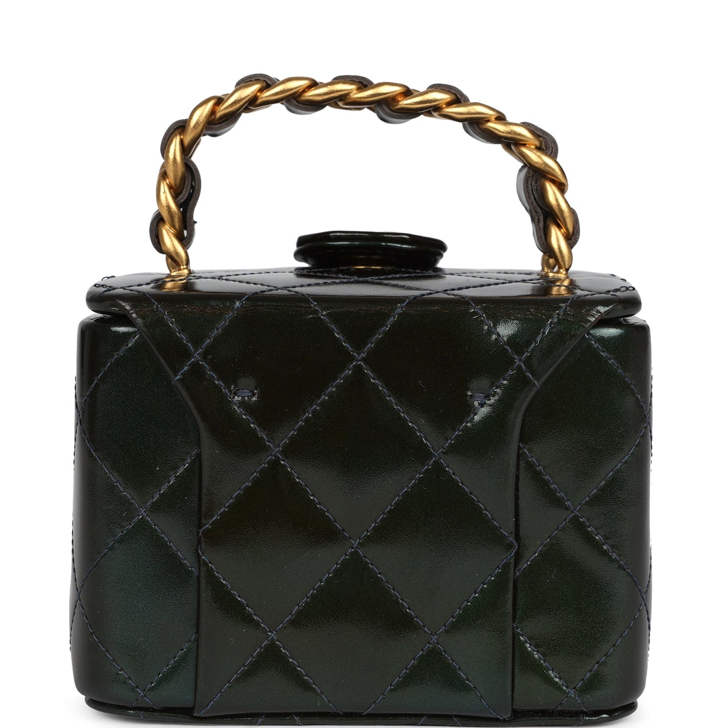 Chanel Mini Square Vanity Green Patent Antique Gold Hardware