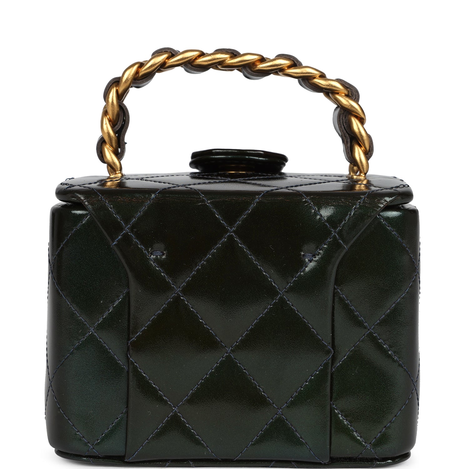 Chanel Mini Square Vanity Green Patent Antique Gold Hardware