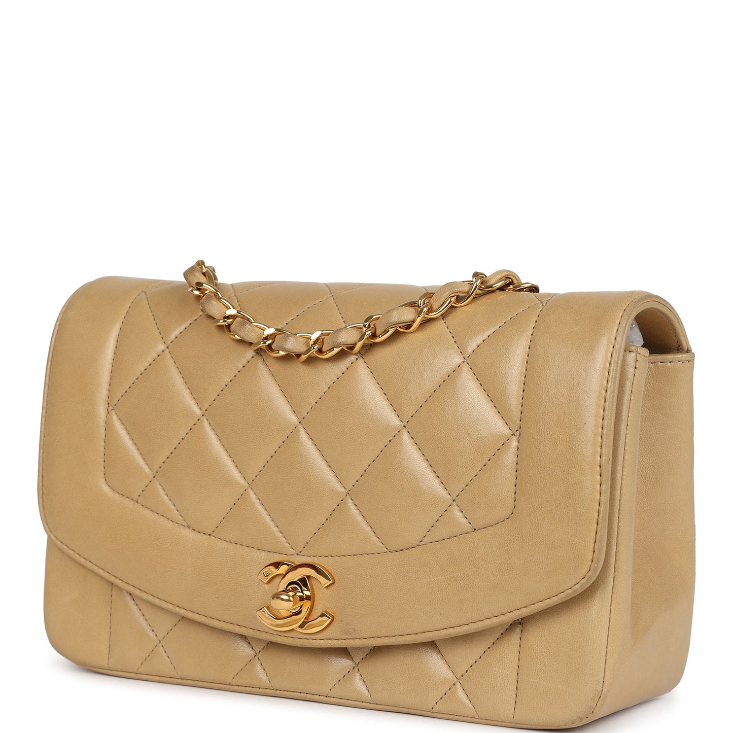Chanel Small Diana Flap Bag Beige Lambskin Gold Hardware
