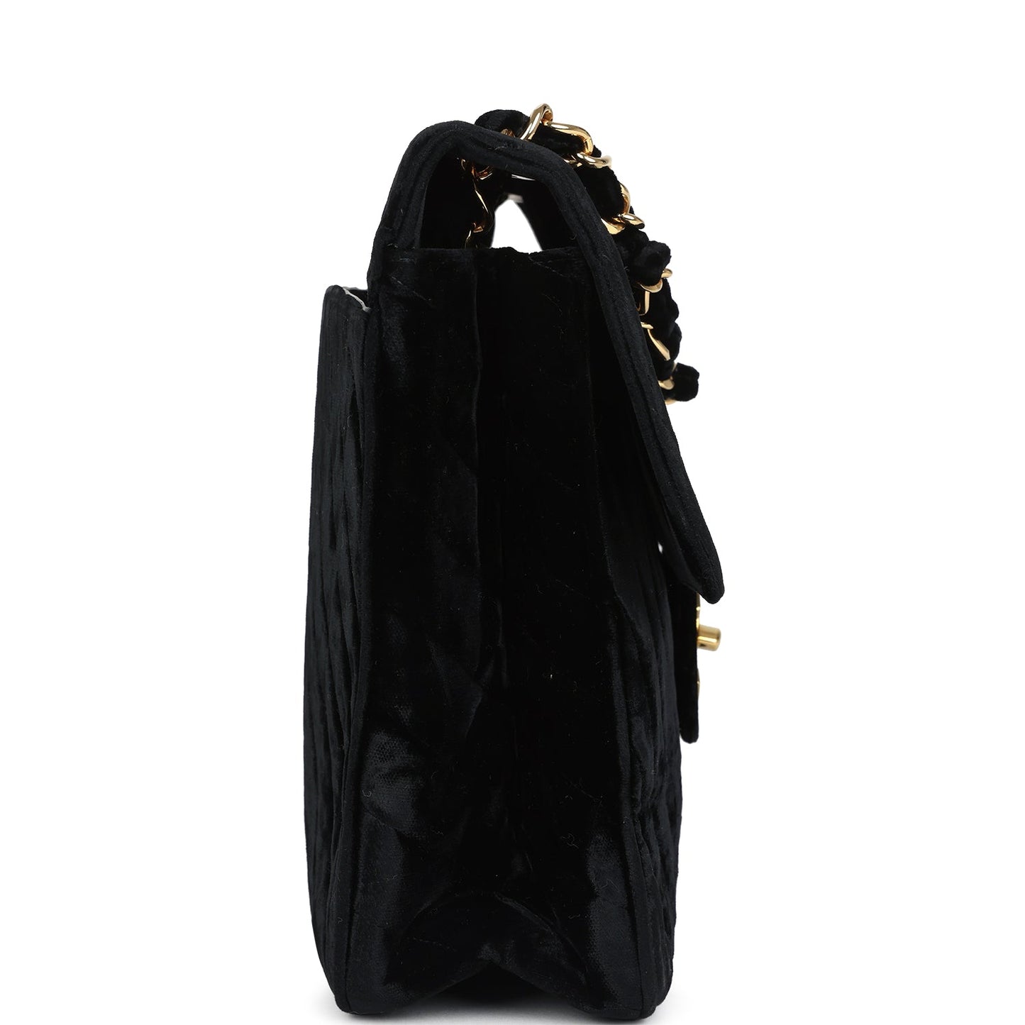 Chanel XL Chevron Single Flap Bag Black Velvet Gold Hardware