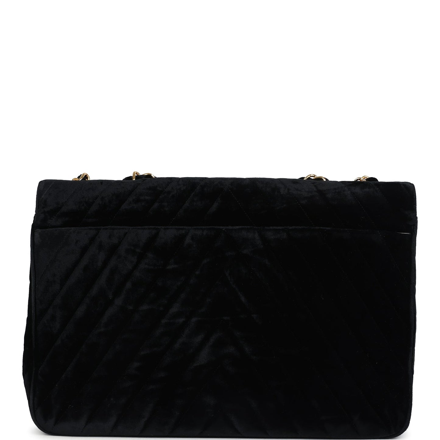 Chanel XL Chevron Single Flap Bag Black Velvet Gold Hardware