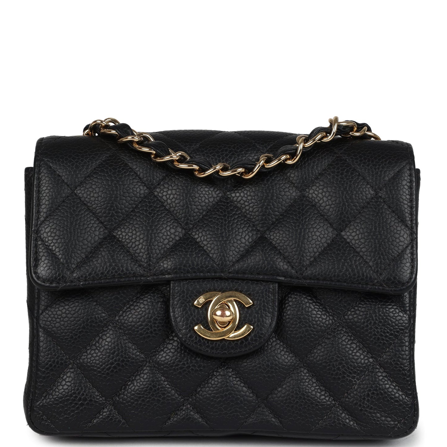 Chanel Mini Square Half Flap Bag Black Caviar Gold Hardware