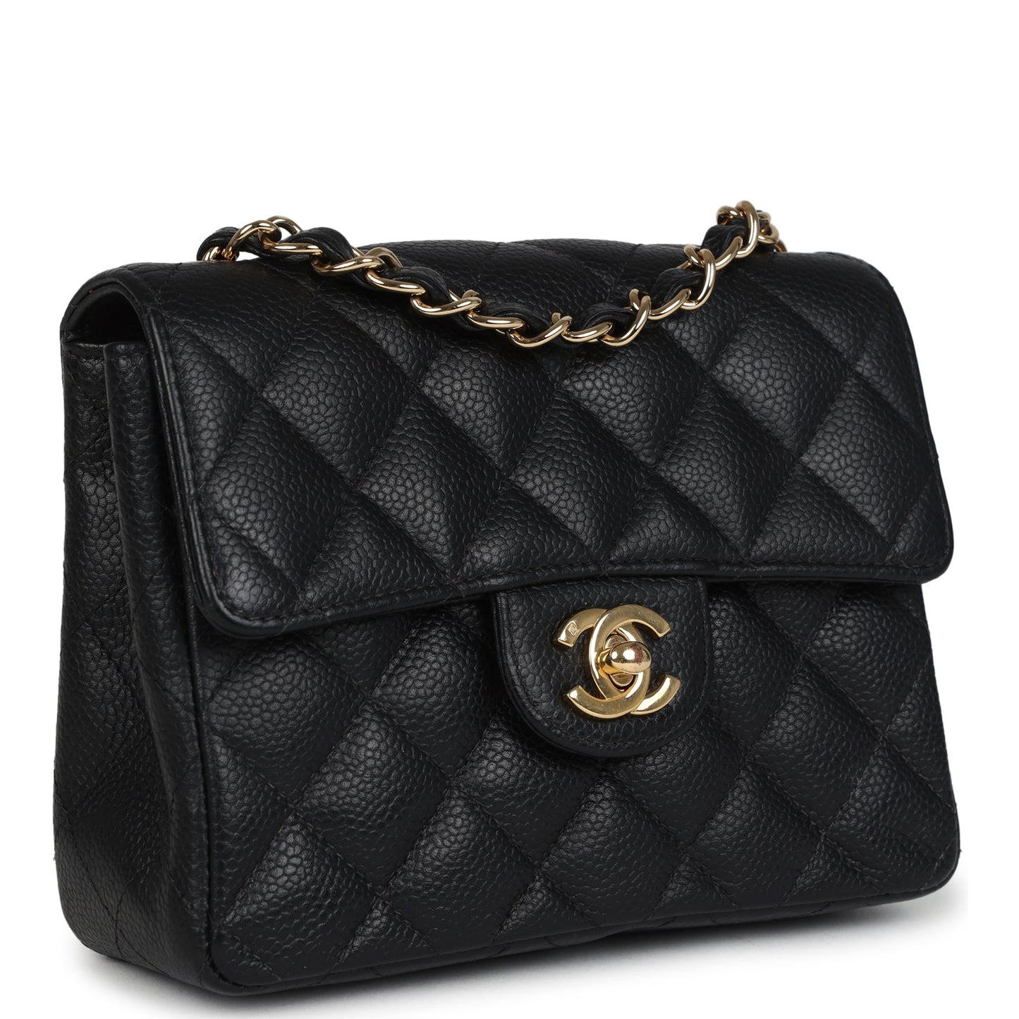 Chanel Mini Square Half Flap Bag Black Caviar Gold Hardware