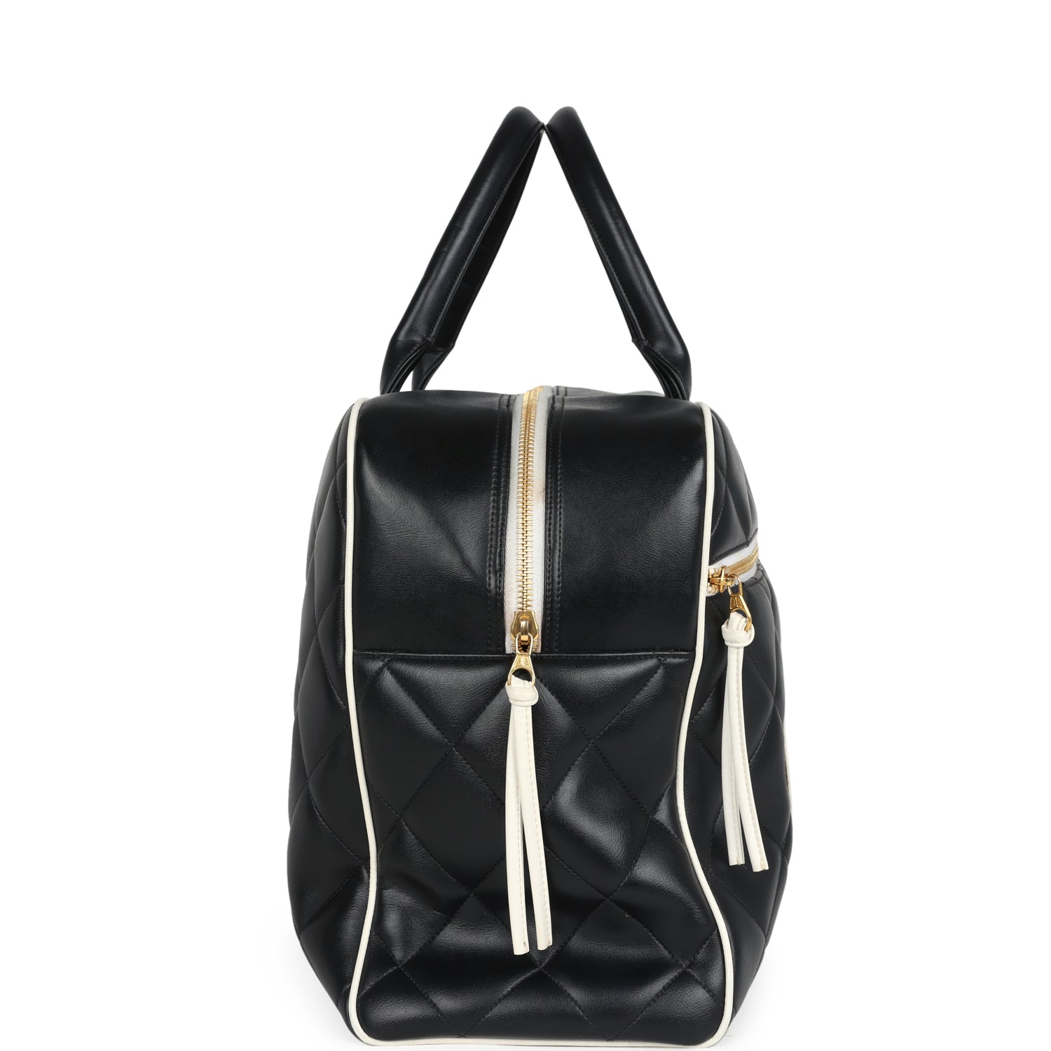 Chanel Large Logo Boston Bag Black and White Calfskin Gold Hardware
