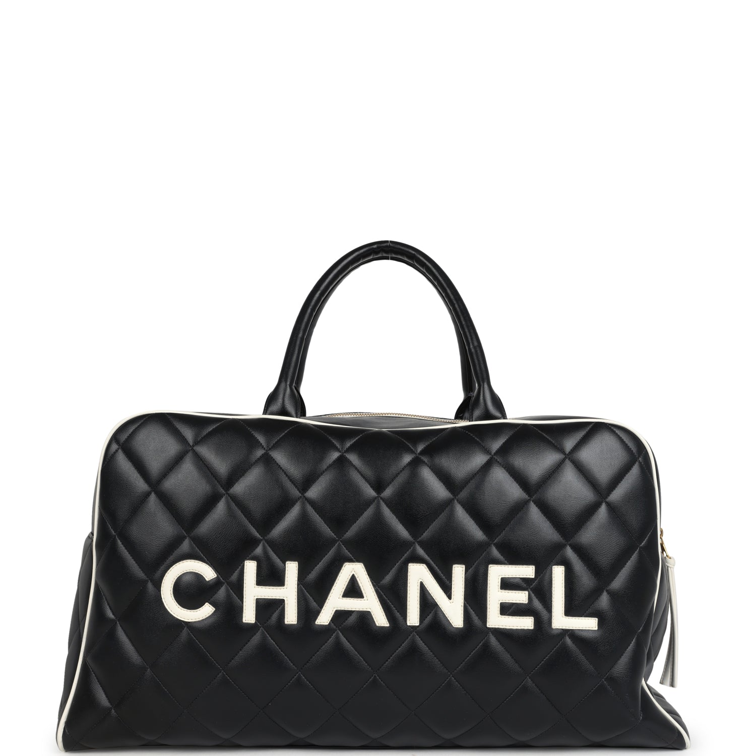 Chanel Large Logo Boston Bag Black and White Calfskin Gold Hardware