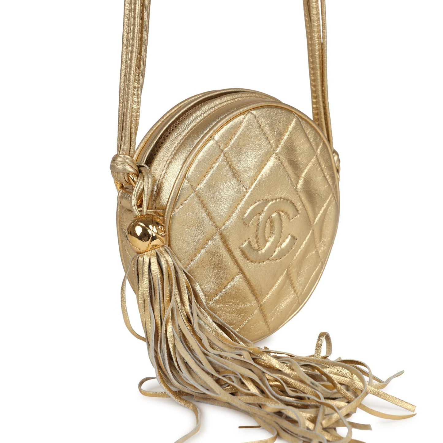 Chanel Mini CC Round Crossbody Bag Gold Lambskin Gold Hardware
