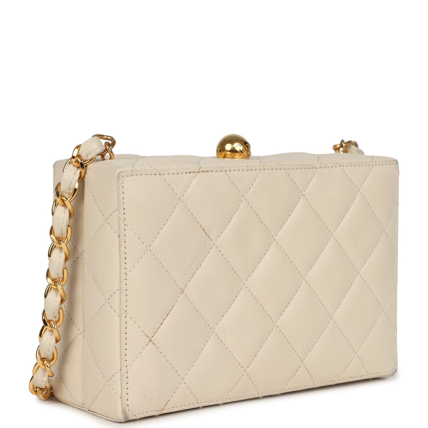 Chanel Box Clutch Bag Beige Lambskin Gold Hardware
