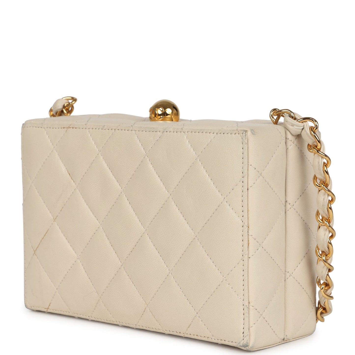 Chanel Box Clutch Bag Beige Lambskin Gold Hardware