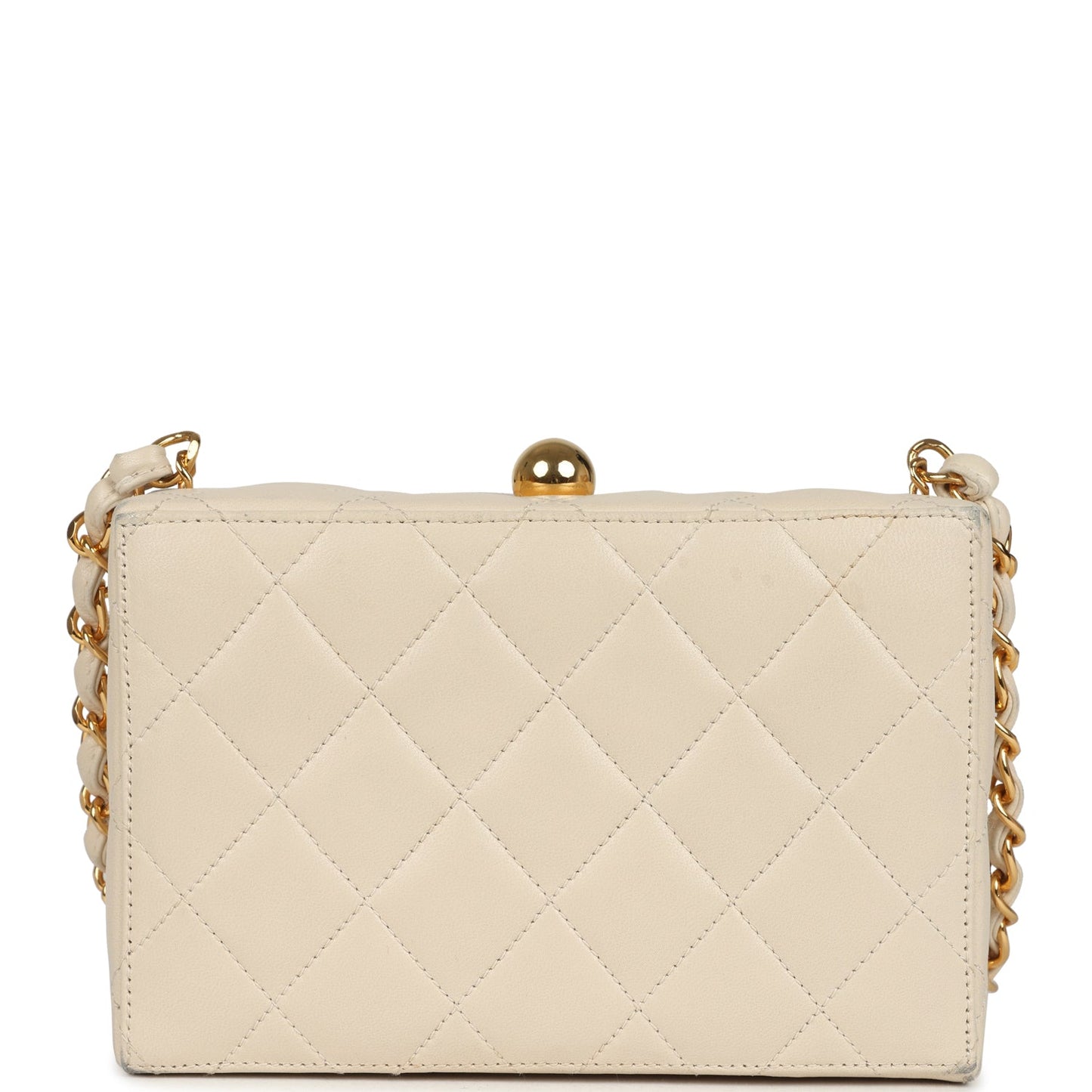 Chanel Box Clutch Bag Beige Lambskin Gold Hardware