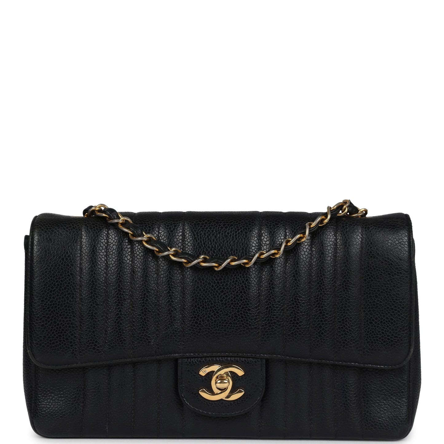 Chanel Medium Vertical Flap Bag Black Caviar Gold Hardware