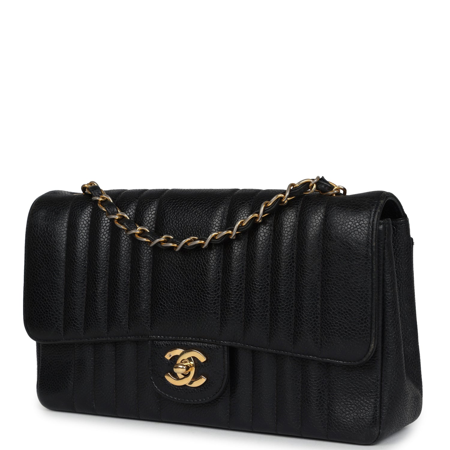 Chanel Medium Vertical Flap Bag Black Caviar Gold Hardware
