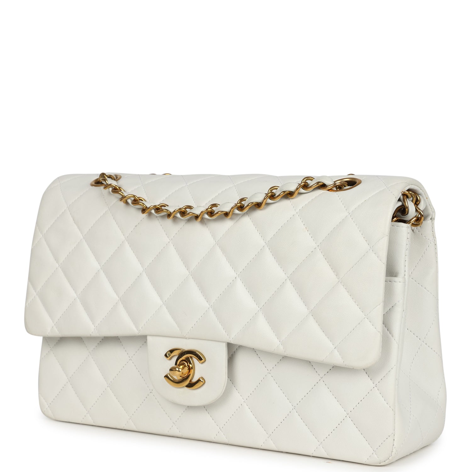 Chanel Medium Classic Double Flap Bag White Lambskin Gold Hardware