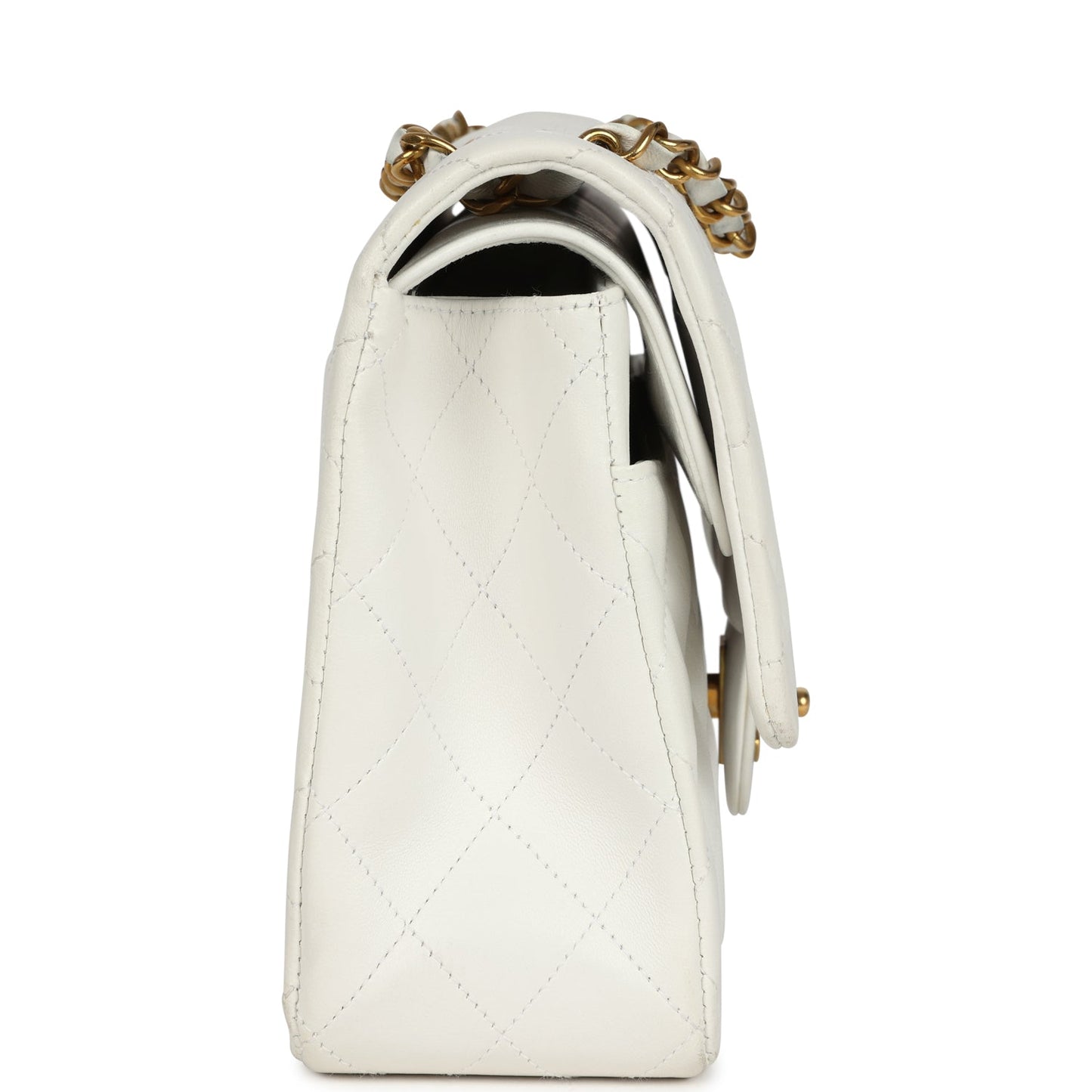 Chanel Medium Classic Double Flap Bag White Lambskin Gold Hardware