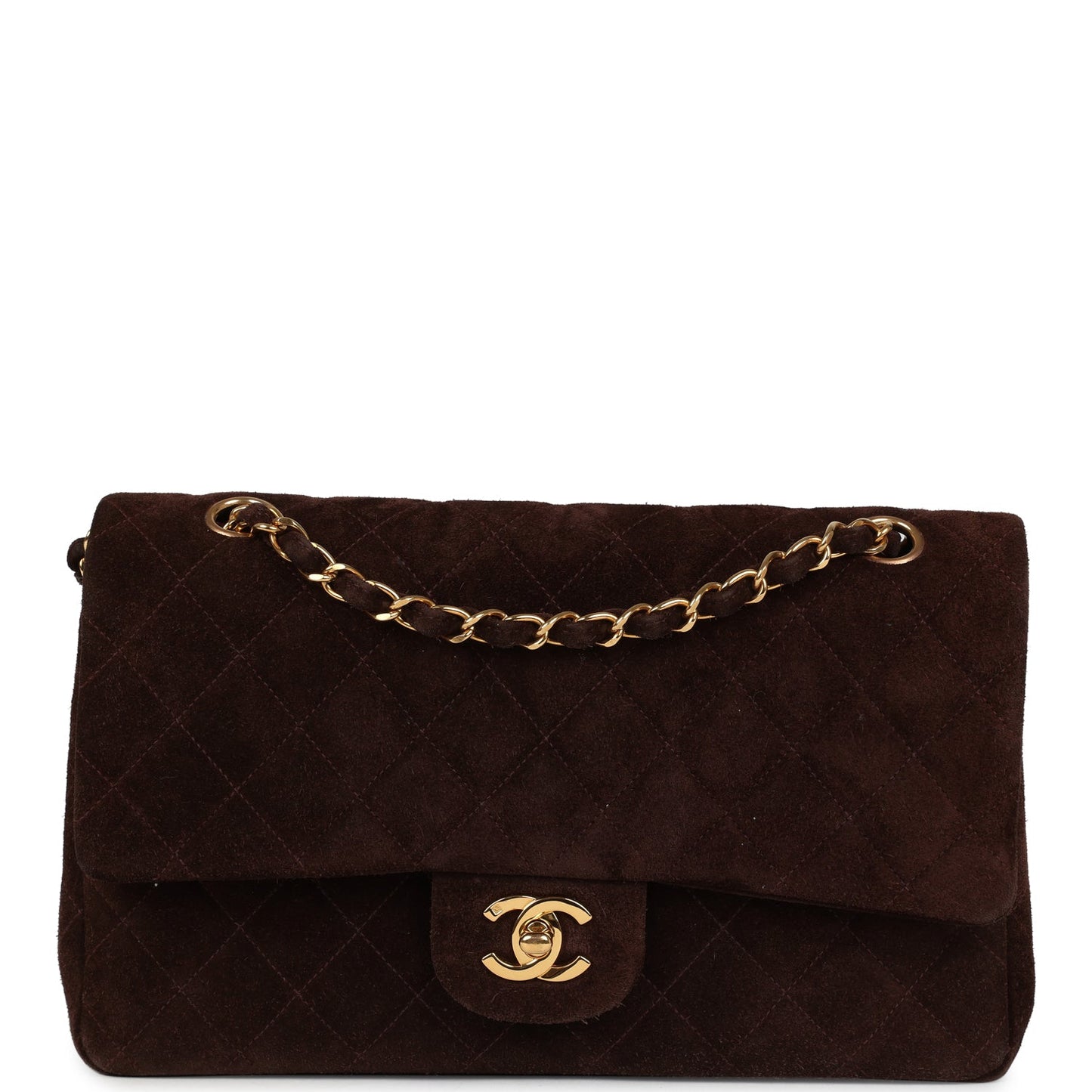 Chanel Medium Classic Double Flap Bag Brown Suede Gold Hardware