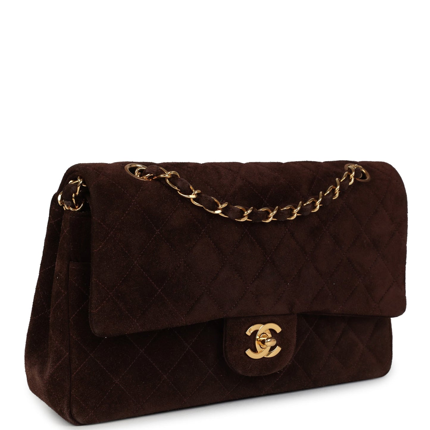 Chanel Medium Classic Double Flap Bag Brown Suede Gold Hardware