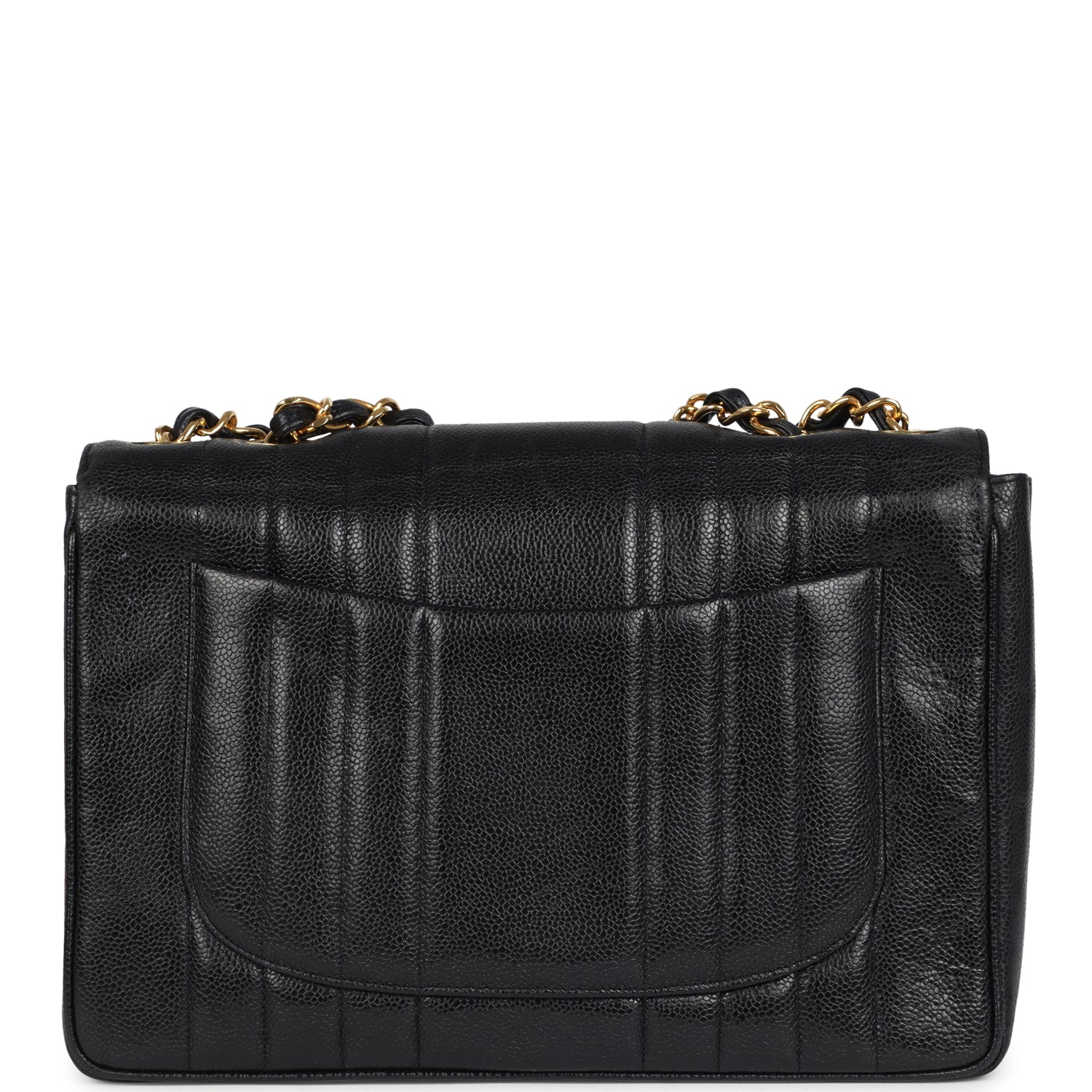 Chanel Jumbo Mademoiselle Vertical Flap Black Caviar Gold Hardware