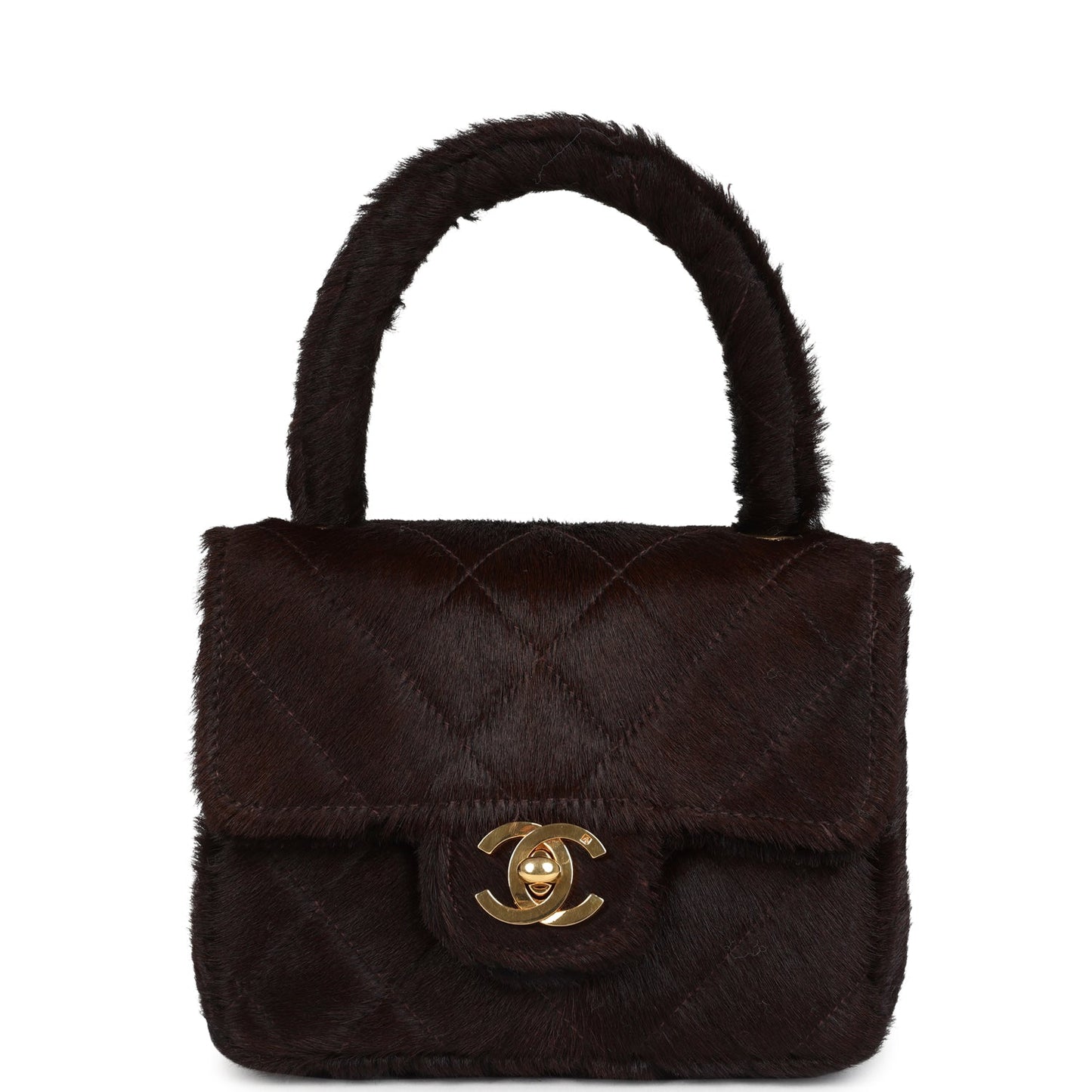 Chanel Micro Kelly Child Dark Brown Pony Hair Gold Hardware
