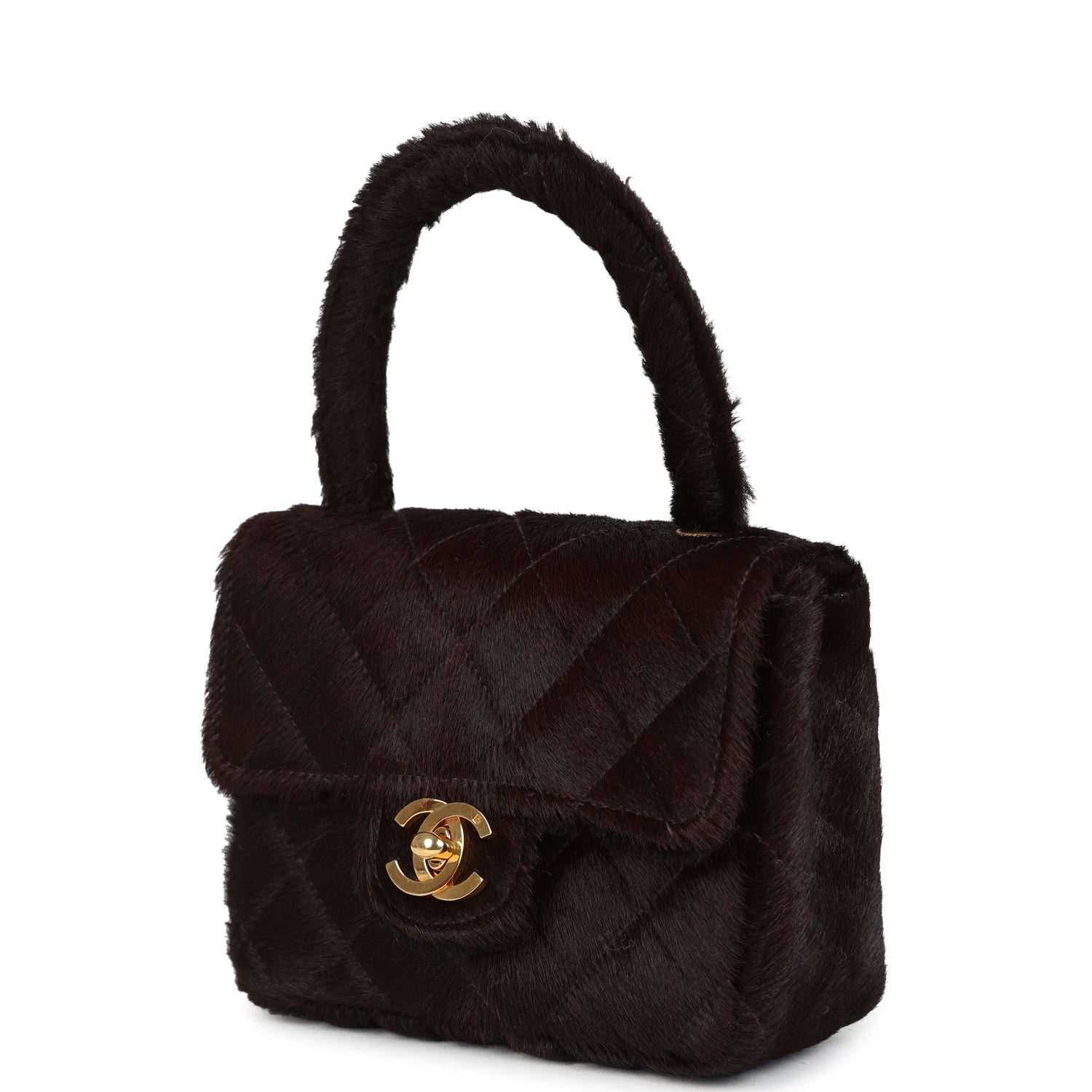 Chanel Micro Kelly Child Dark Brown Pony Hair Gold Hardware