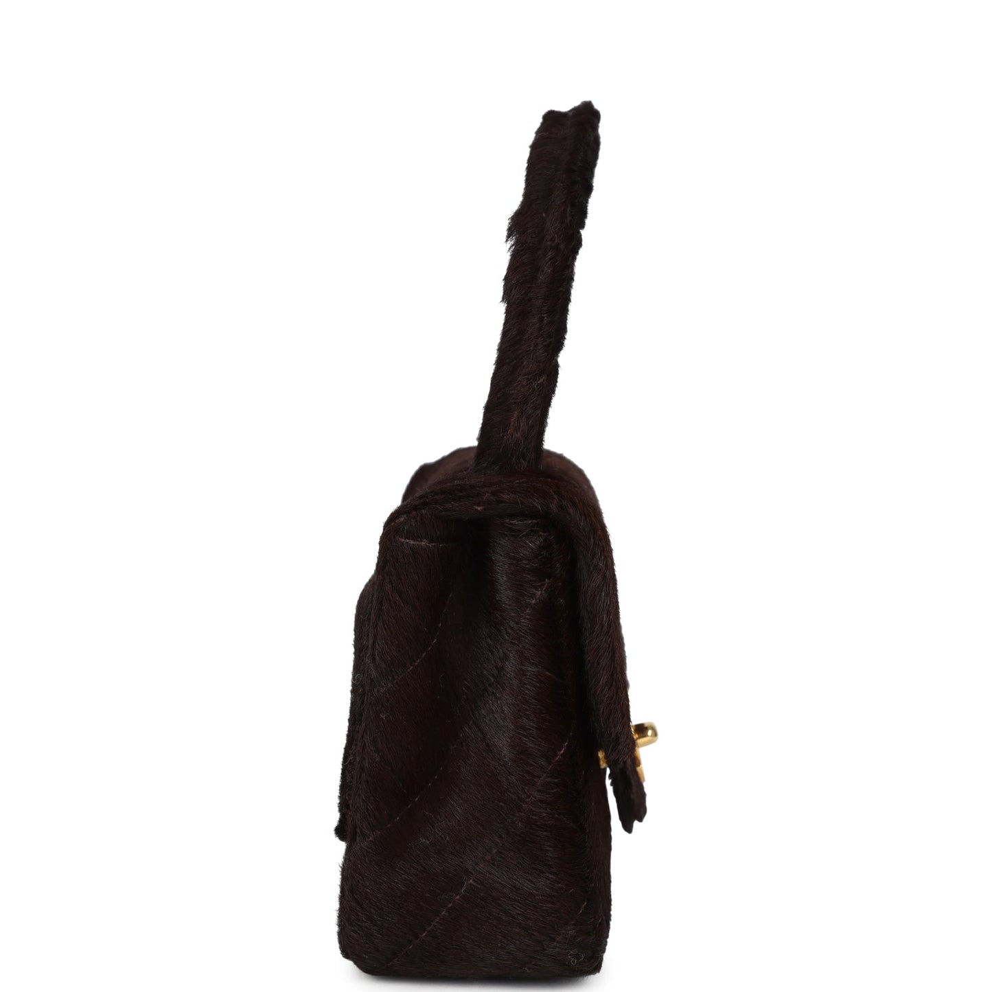 Chanel Micro Kelly Child Dark Brown Pony Hair Gold Hardware