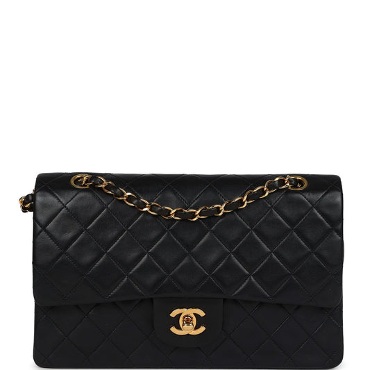Chanel Medium Classic Double Flap Bag Black Lambskin Gold Hardware